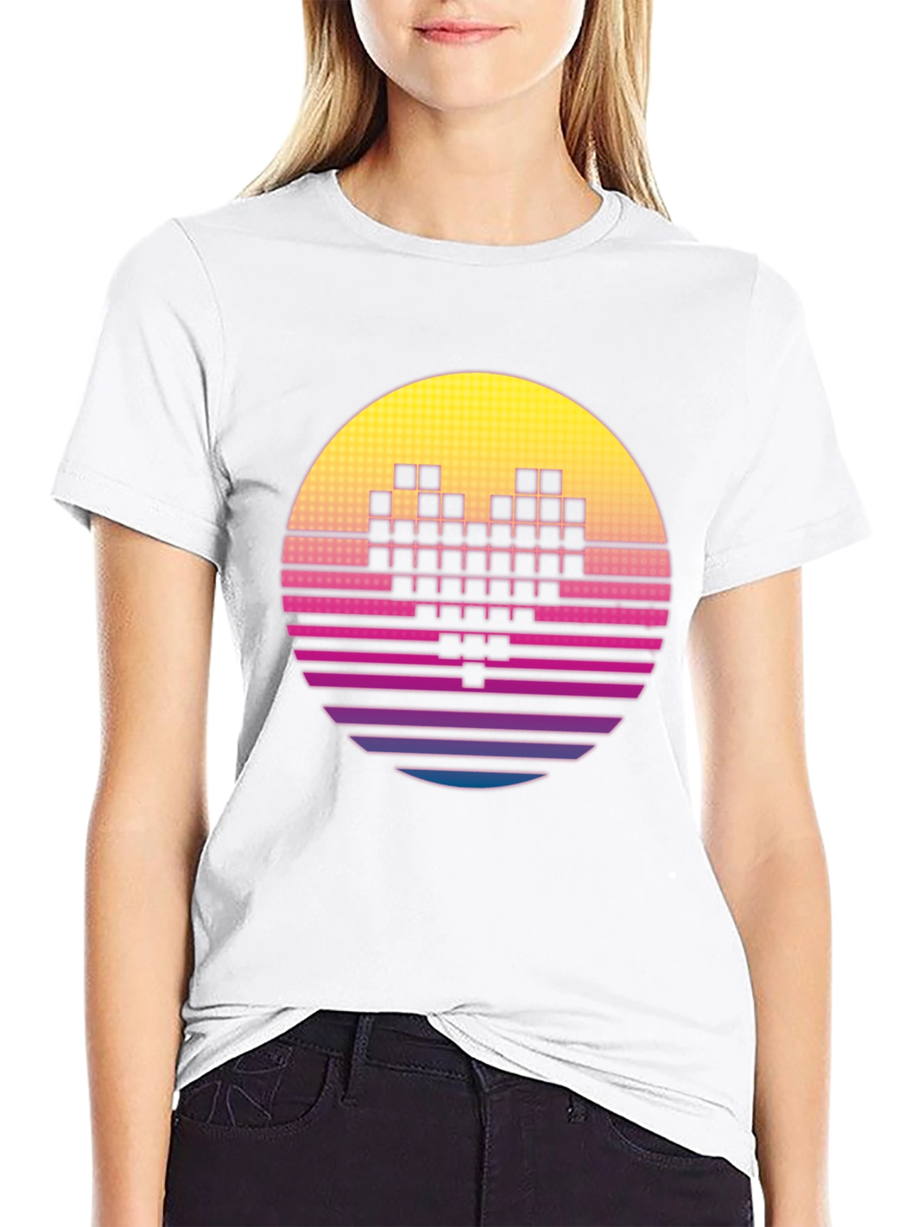 Black Retro Pixel Heart T-Shirt - Synthwave Style view 9