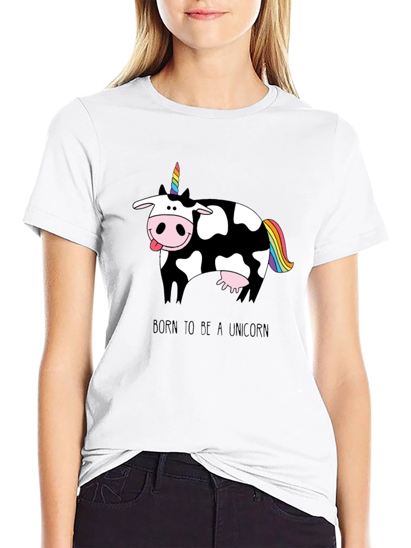 Black Funny Cow Unicorn T-Shirt - Born to Be a Unicorn view 9