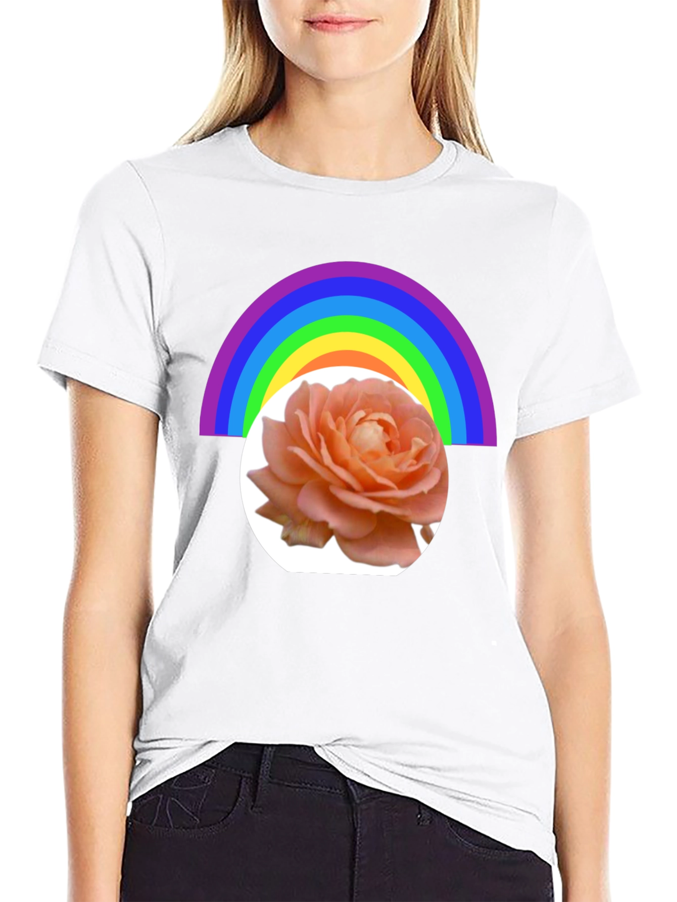 Black Rainbow Rose Graphic Tee - Stylish Casual Wear view 9