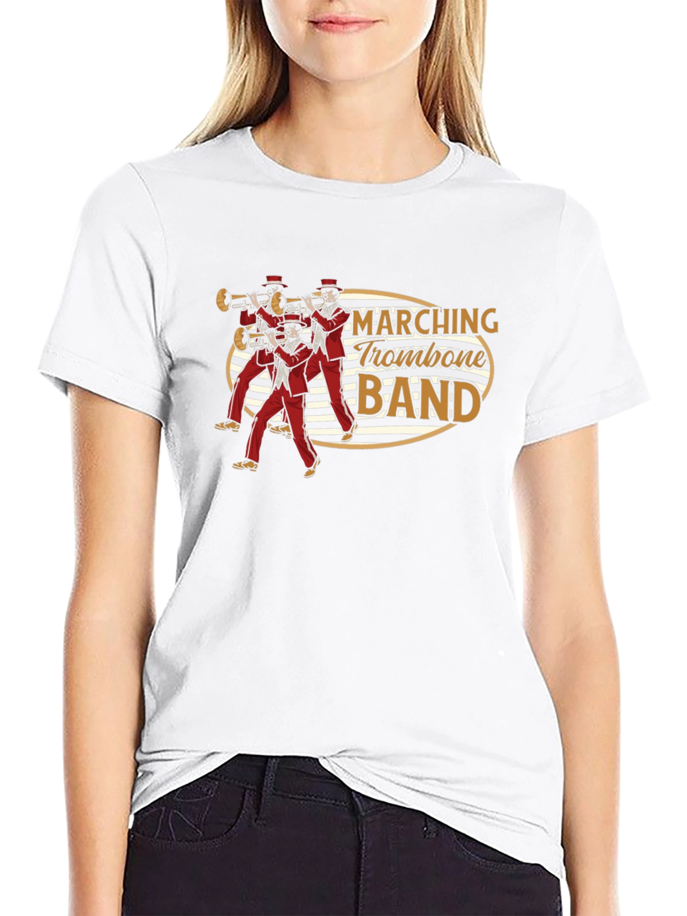 Black Marching Trombone Band Graphic Tee - Black Cotton T-Shirt view 9