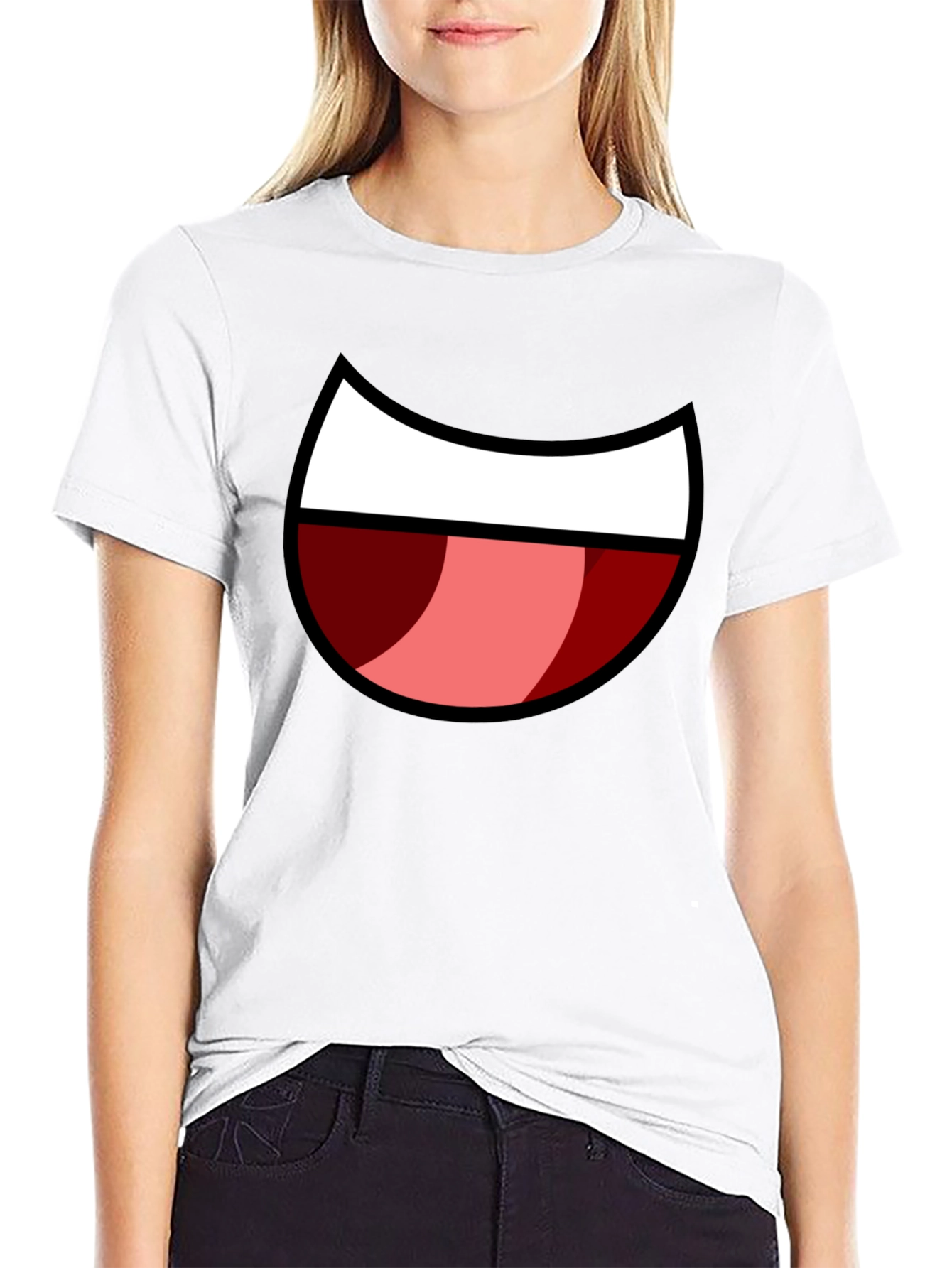 Black Cartoon Mouth Graphic Tee - Black Cotton Blend view 9