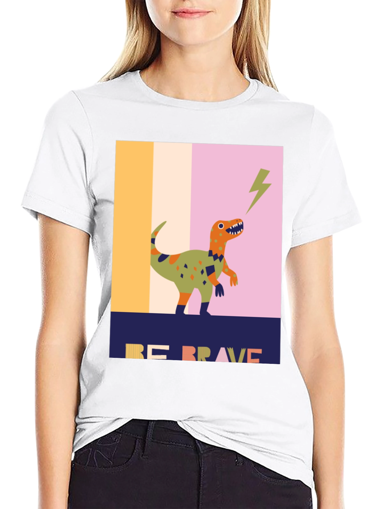 Black Be Brave Dinosaur Graphic Tee - Unique Design view 9