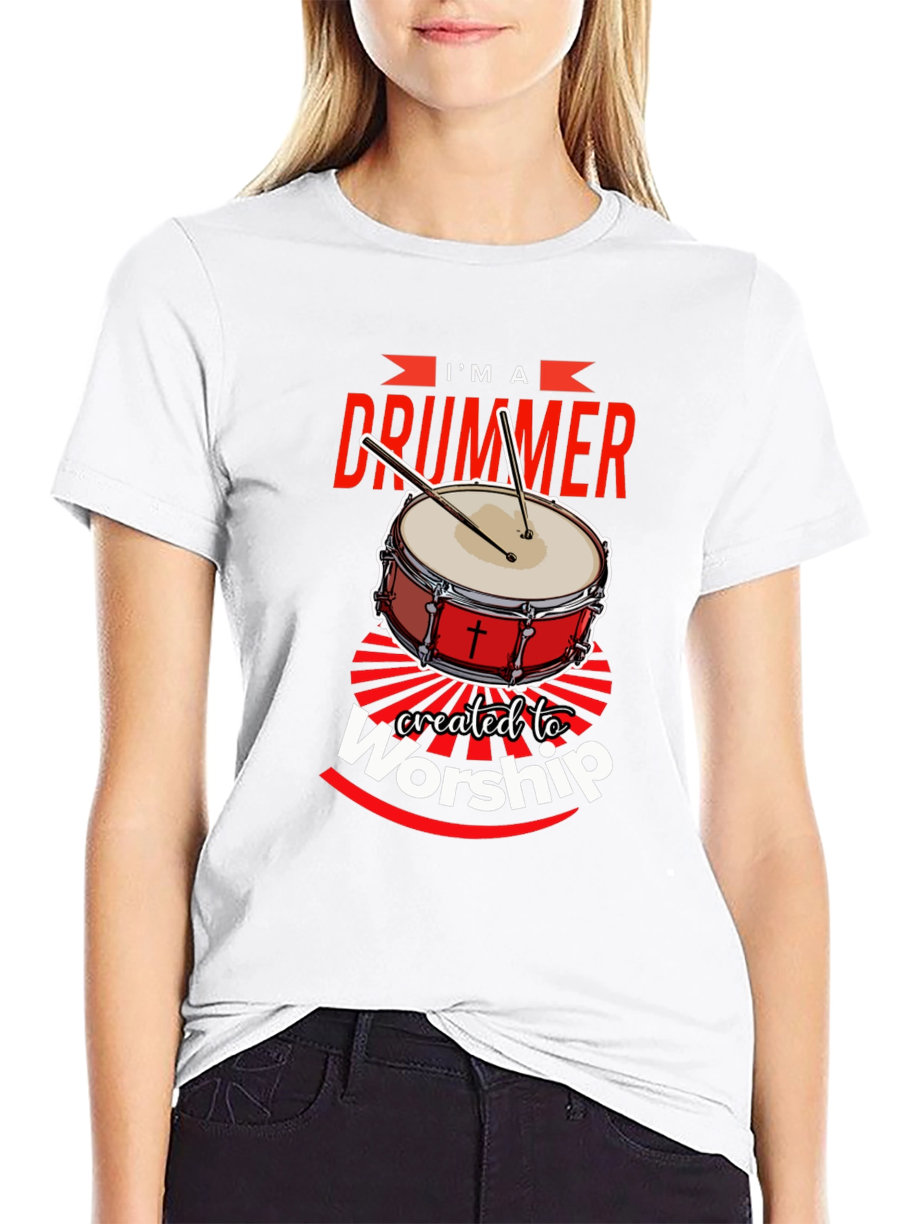 Black I'm A Drummer Created To Worship T-Shirt view 9