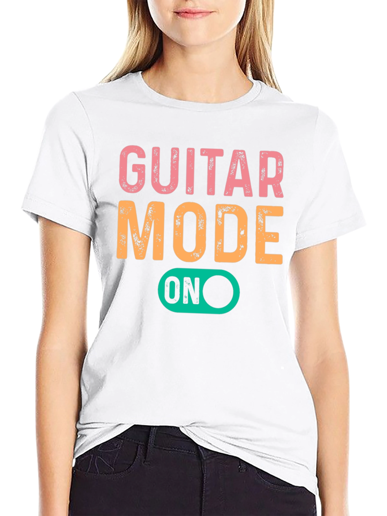Black Guitar Mode On Graphic Tee - Black Cotton T-Shirt view 9
