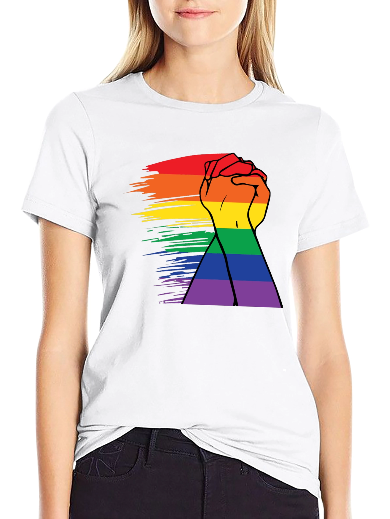 Black Pride Rainbow Hands Black T-Shirt view 9