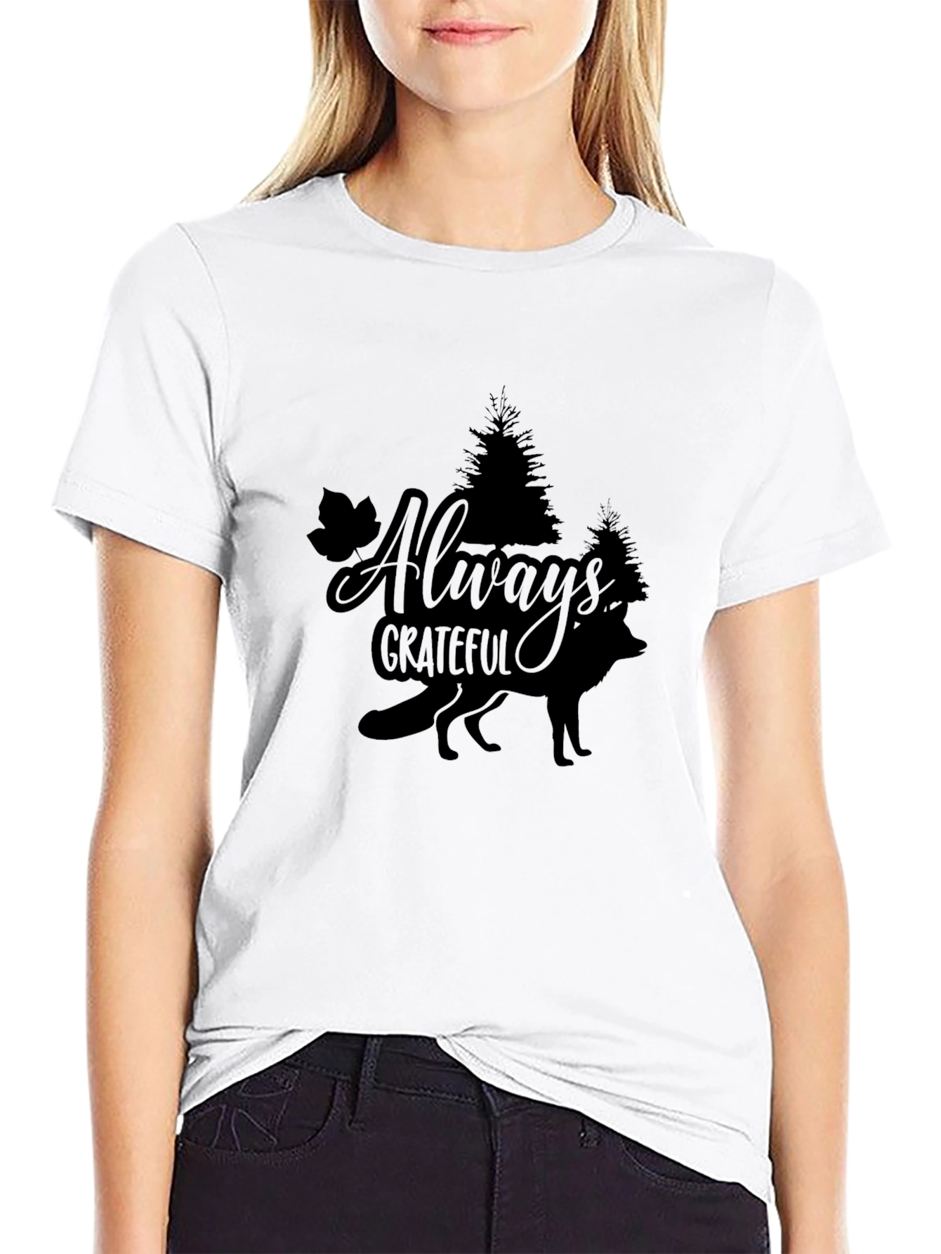 Black Always Grateful Wolf Graphic Tee view 9