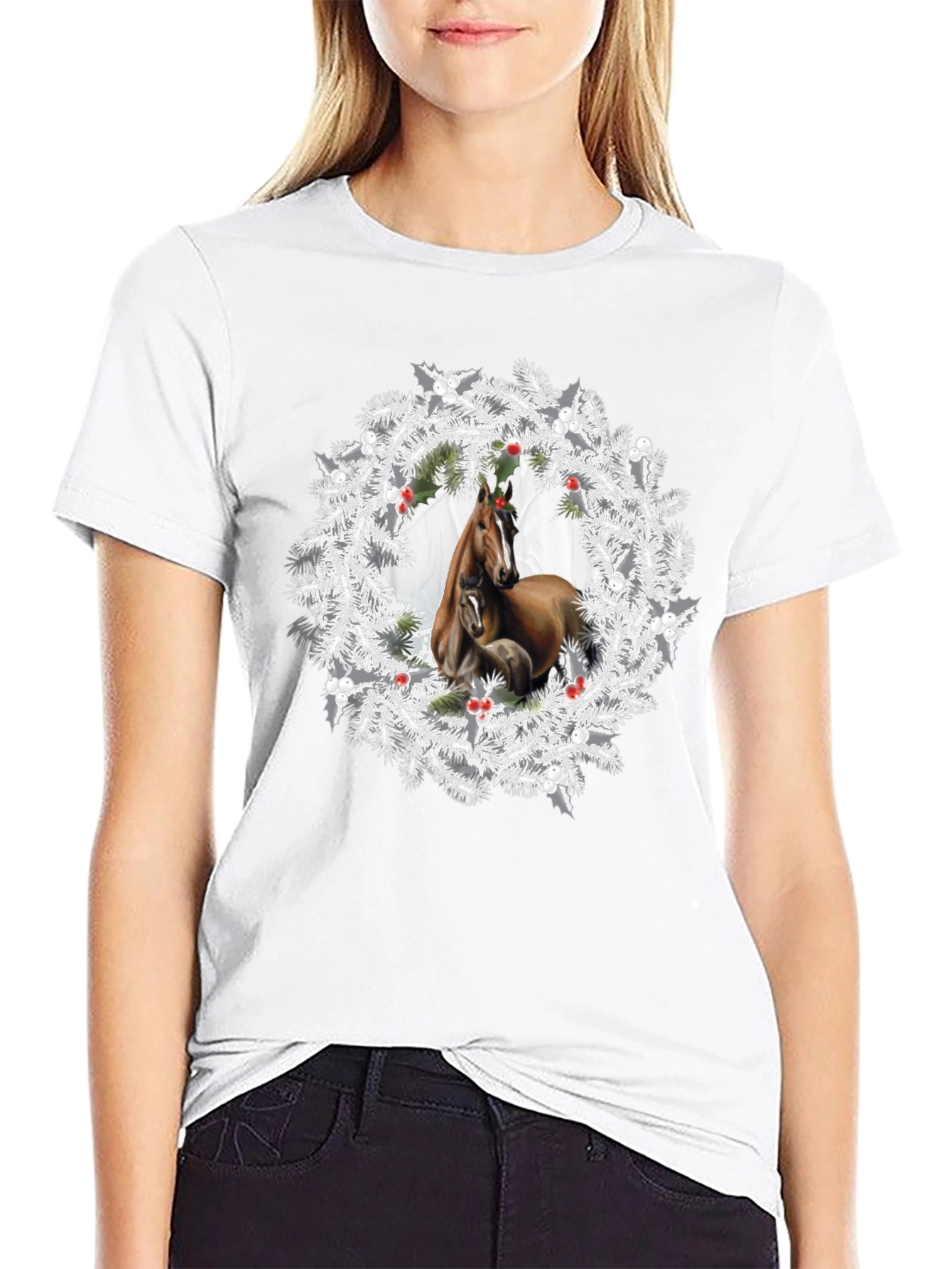 Black Horse Wreath T-Shirt - Christmas Apparel view 9