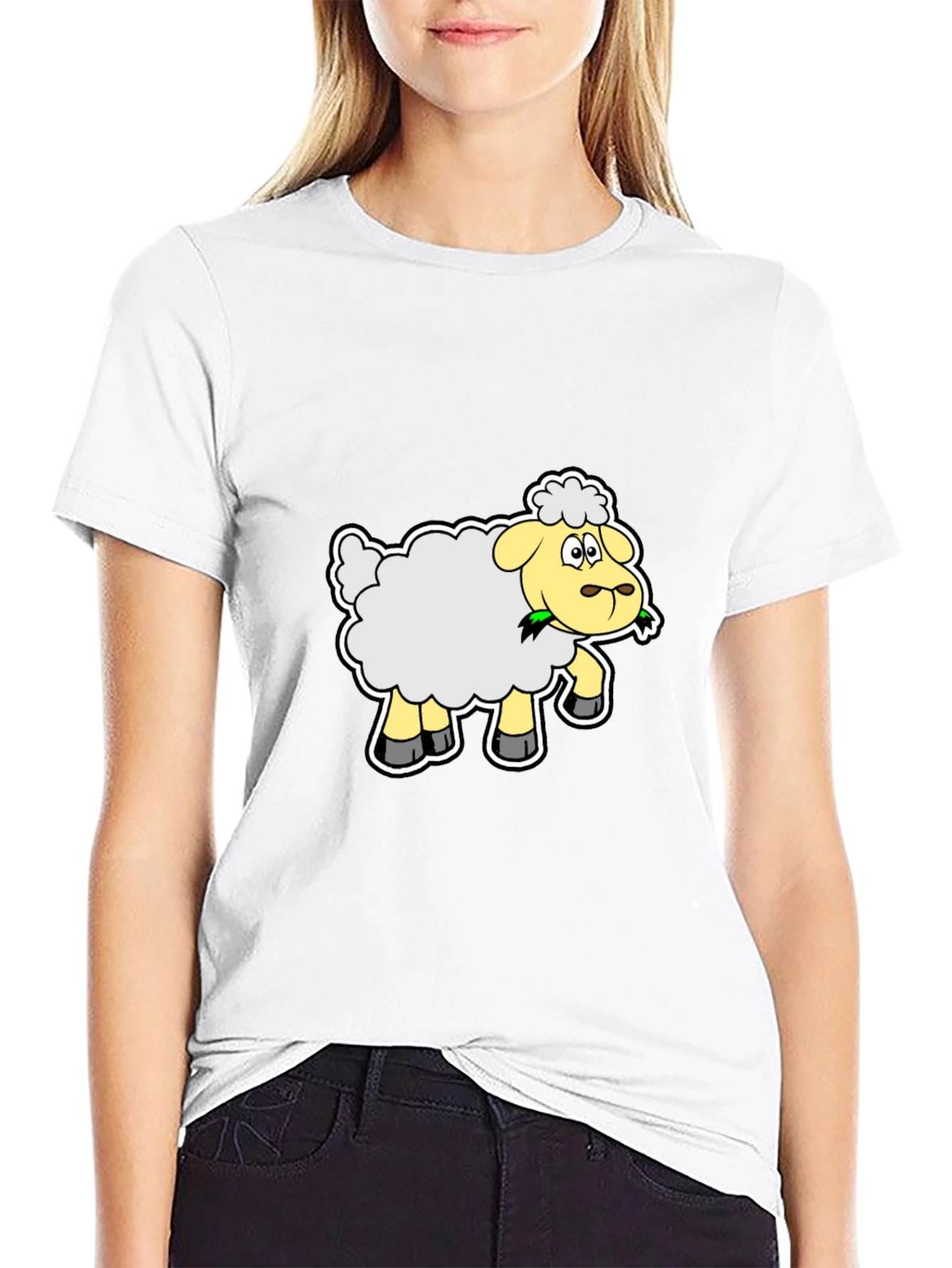 Black Cute Cartoon Sheep Graphic Tee - Black Cotton Shirt view 9