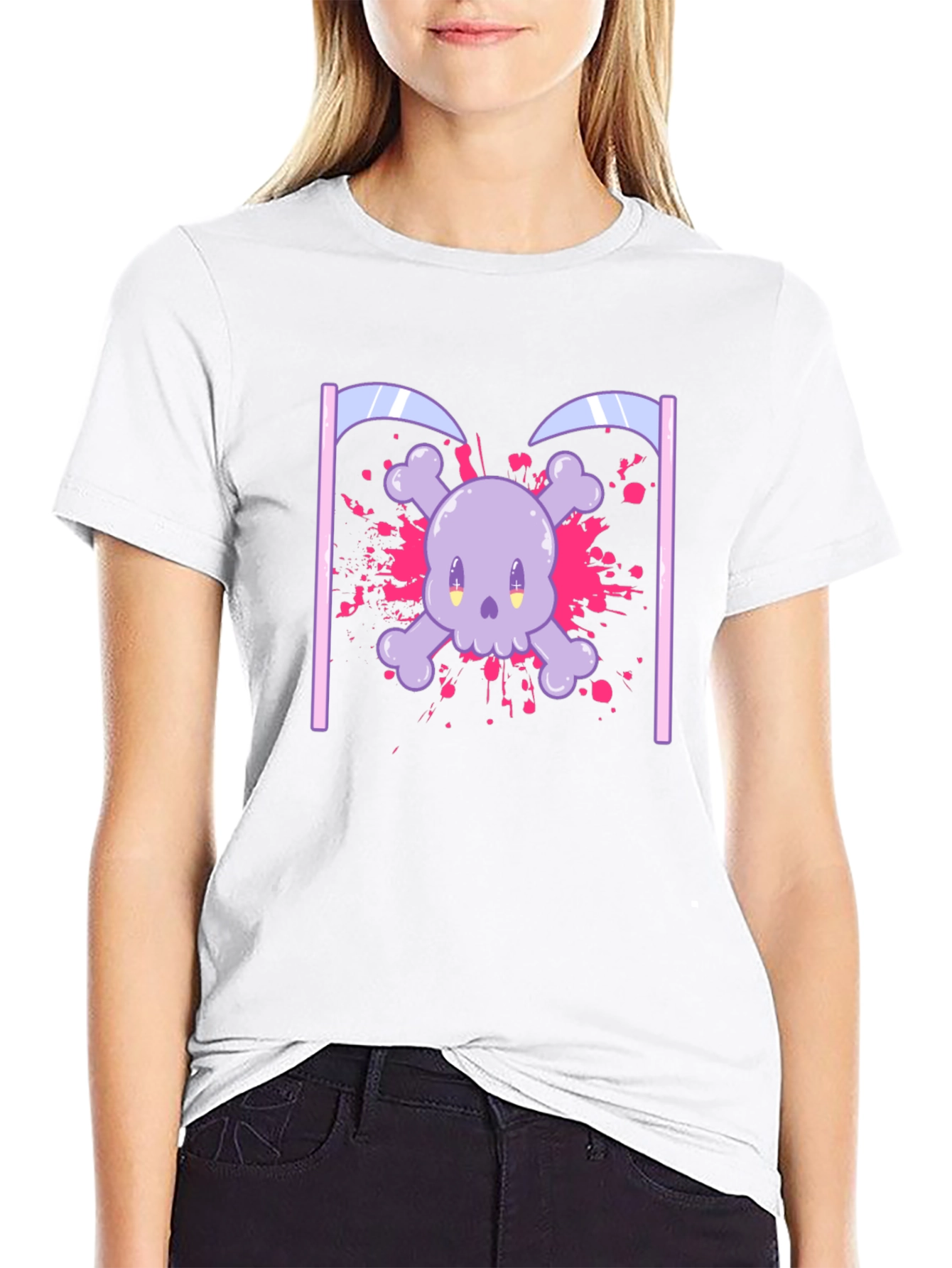 Black Cute Skull and Crossbones Graphic T-Shirt view 9