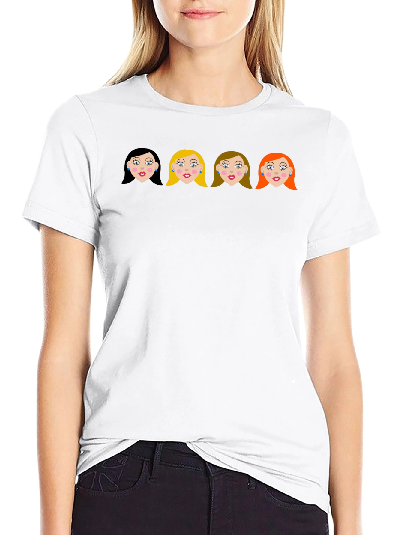 Black Cartoon Girls Black Crew Neck T-Shirt view 9