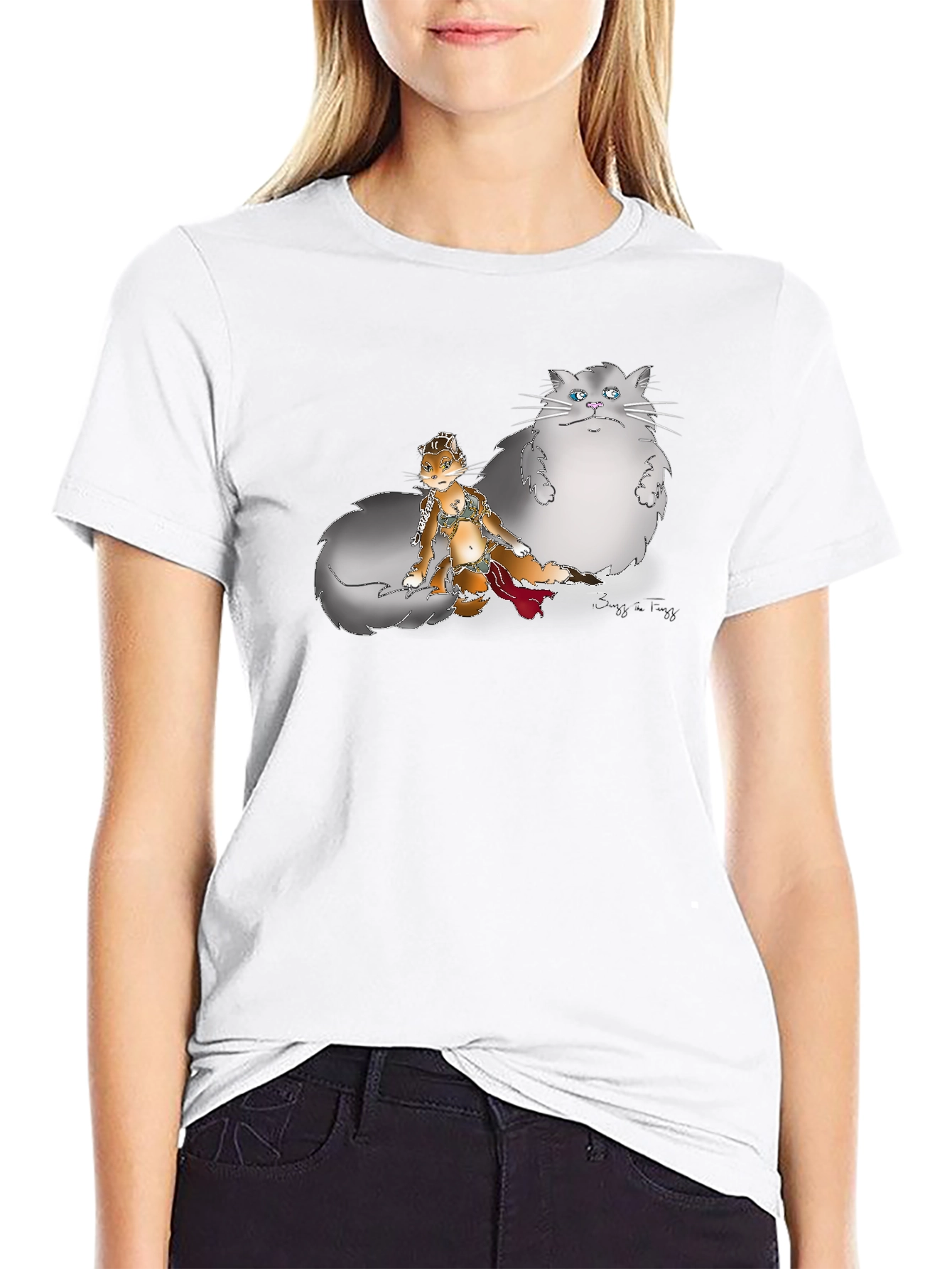 Black Graphic Print T-Shirt - Cat and Squirrel Design view 9