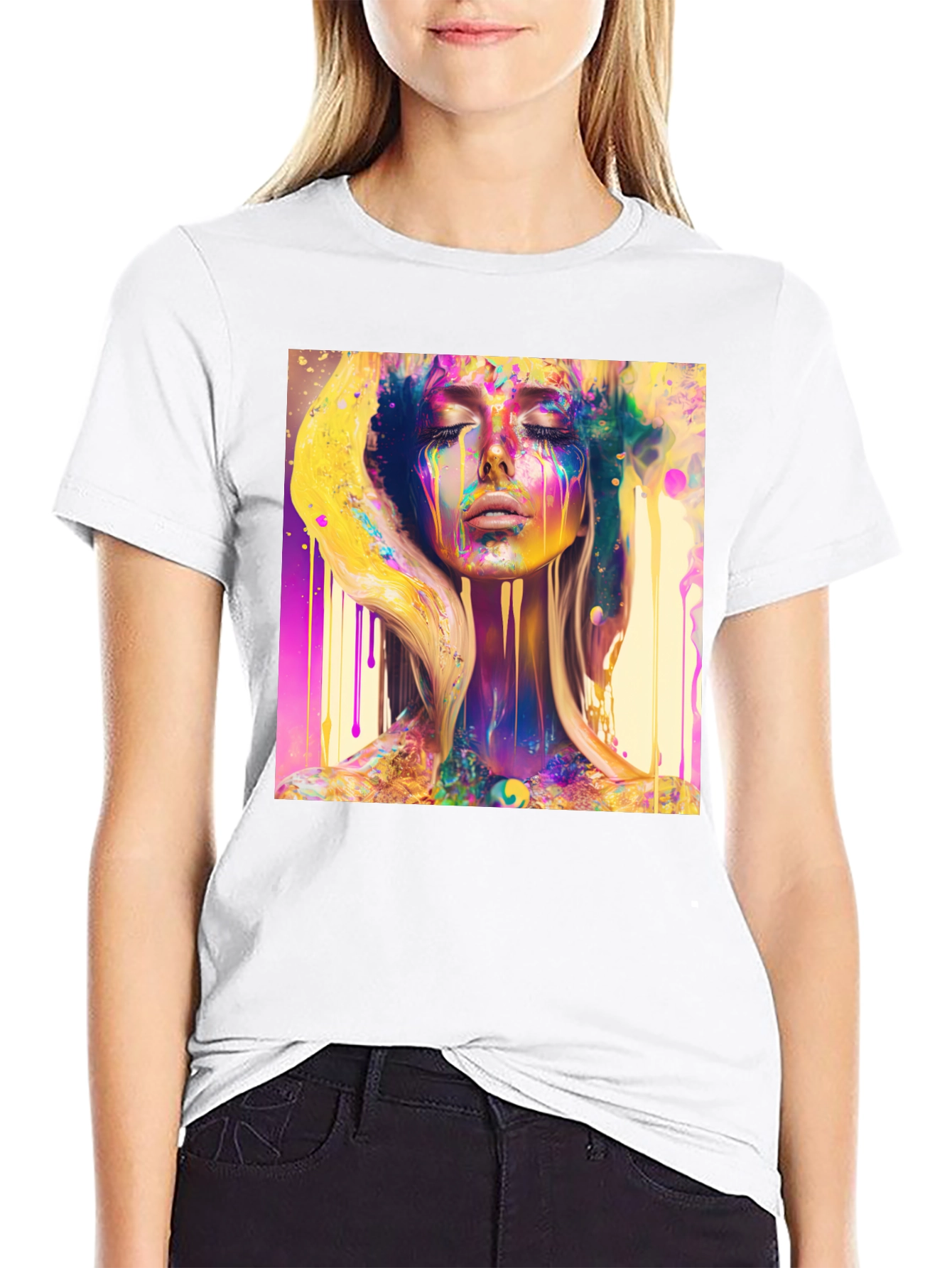 Black Colorful Woman Art T-Shirt - Modern Artistic Design view 9