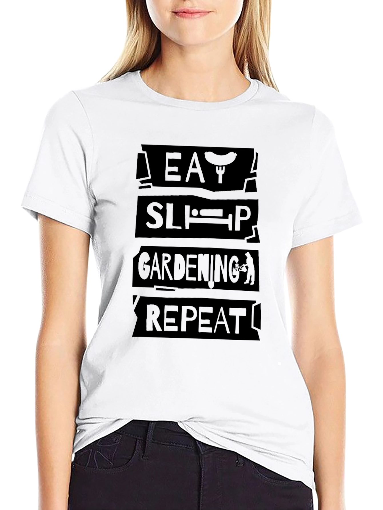 Black Eat Sleep Gardening Repeat Black T-Shirt view 9