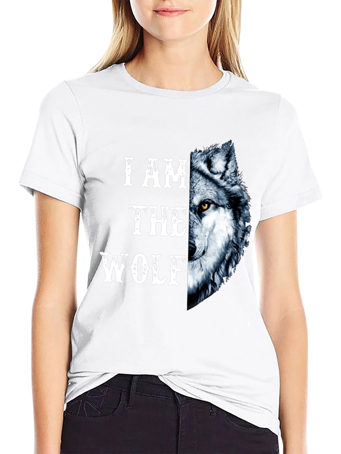 Black I Am The Wolf Graphic Print T-Shirt view 9