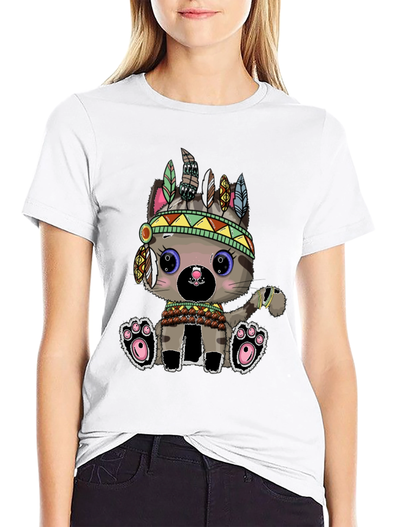 Black Native Cat T-Shirt Black Graphic Tee view 9