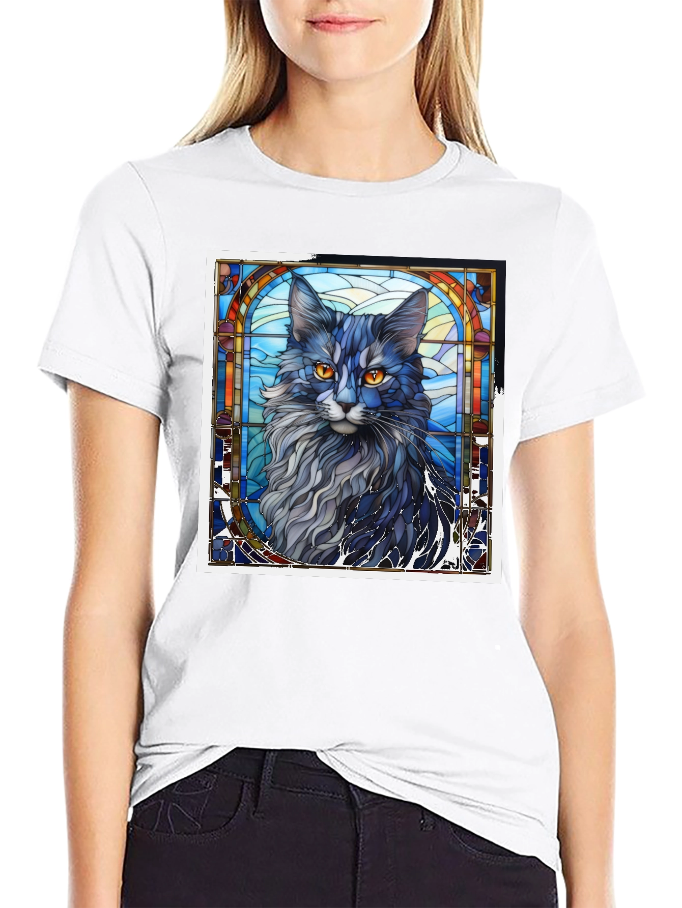 Black Stained Glass Cat T-Shirt view 9