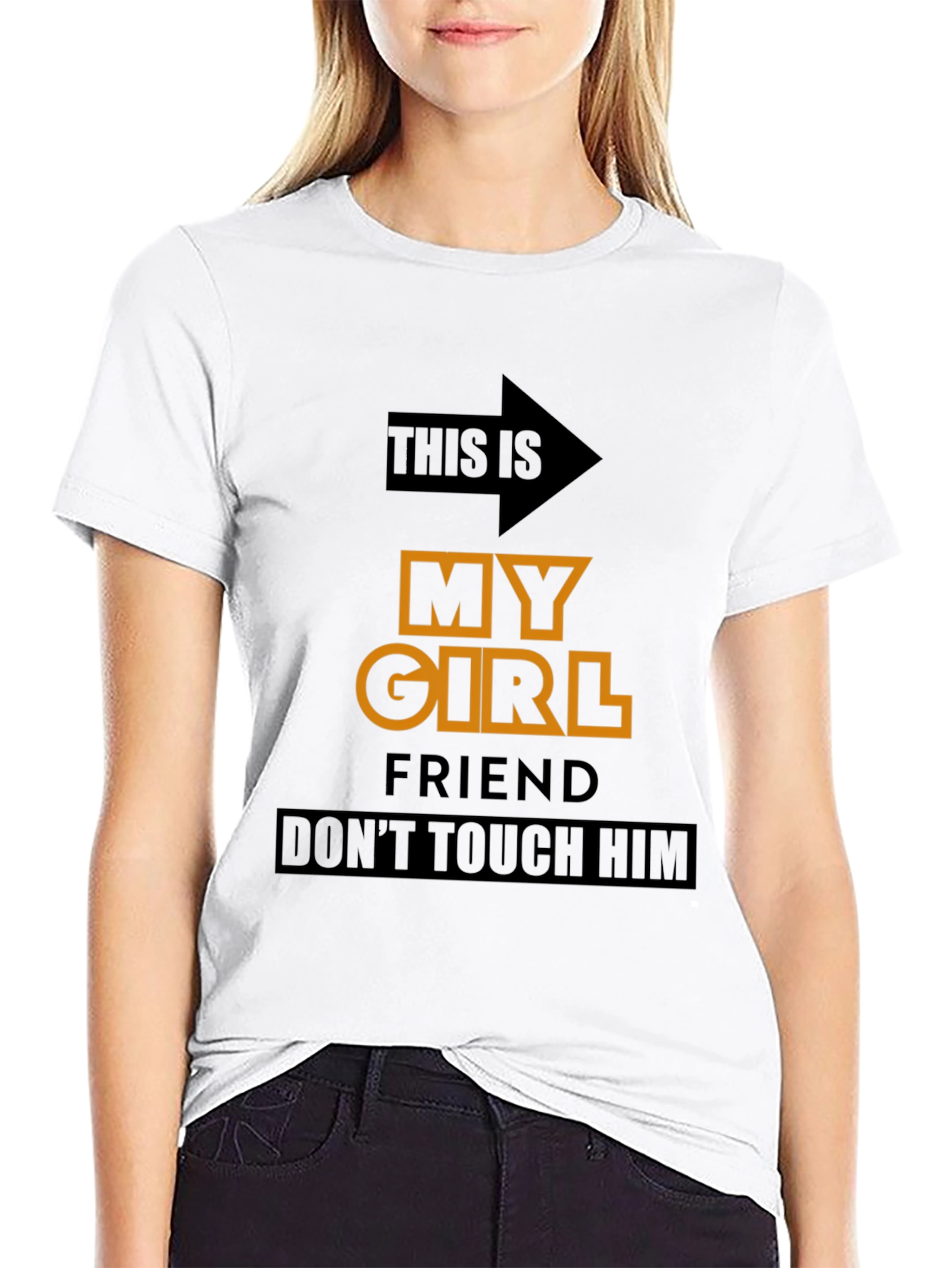 Black Funny Novelty T-Shirt: My Girlfriend, Don't Touch Him view 9