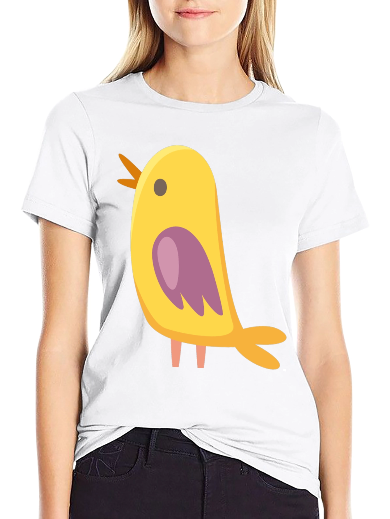 Black Cute Bird Graphic Tee - Black Cotton Blend view 9