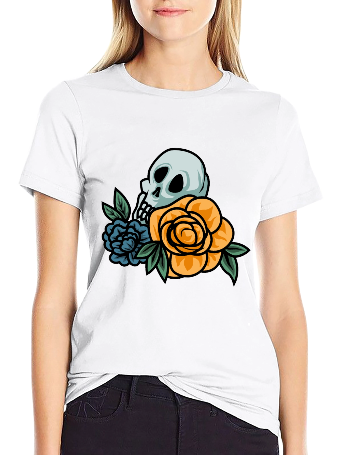 Black Skull & Roses Graphic T-Shirt view 9