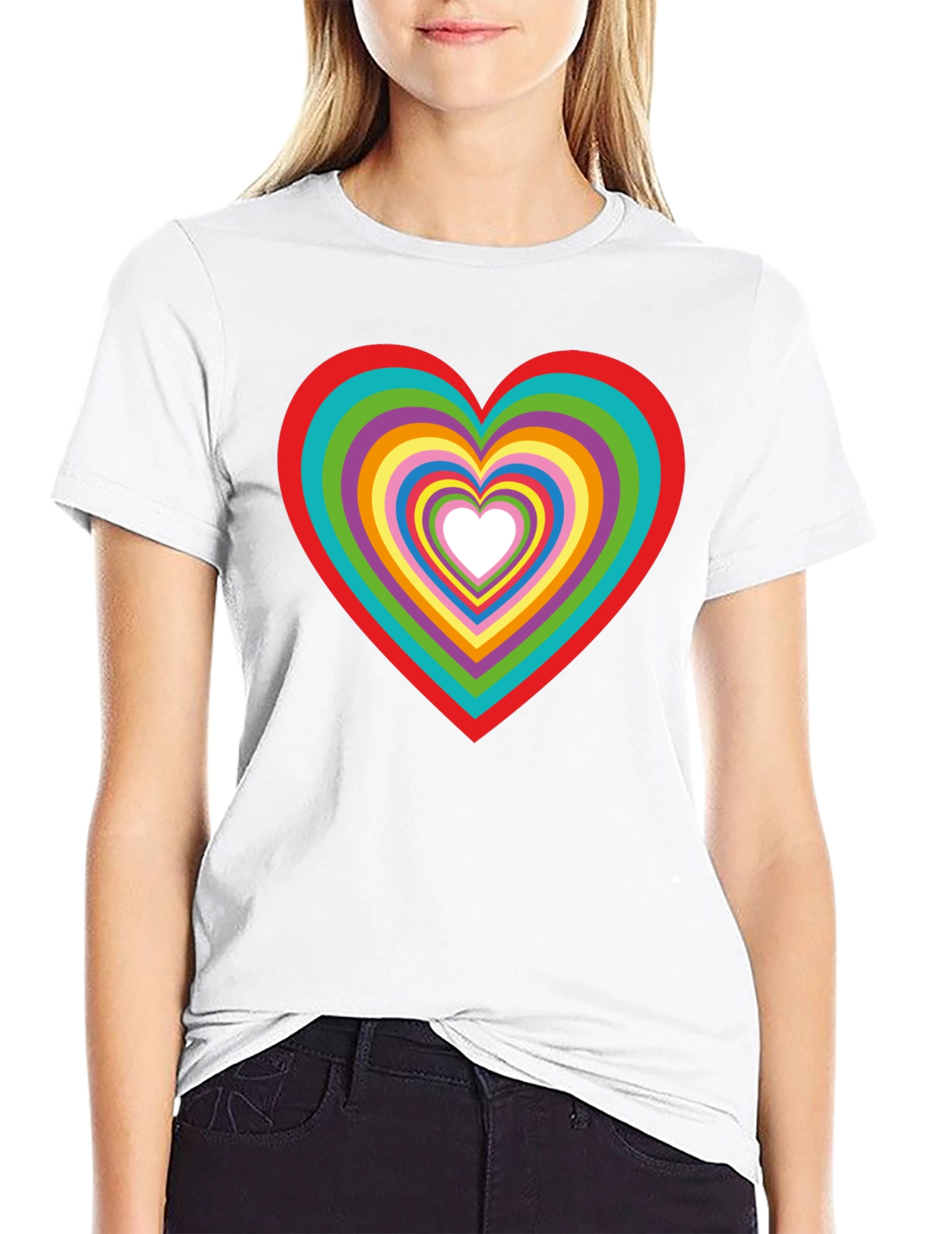 Black Rainbow Heart Graphic Tee - Stylish Cotton T-Shirt view 9