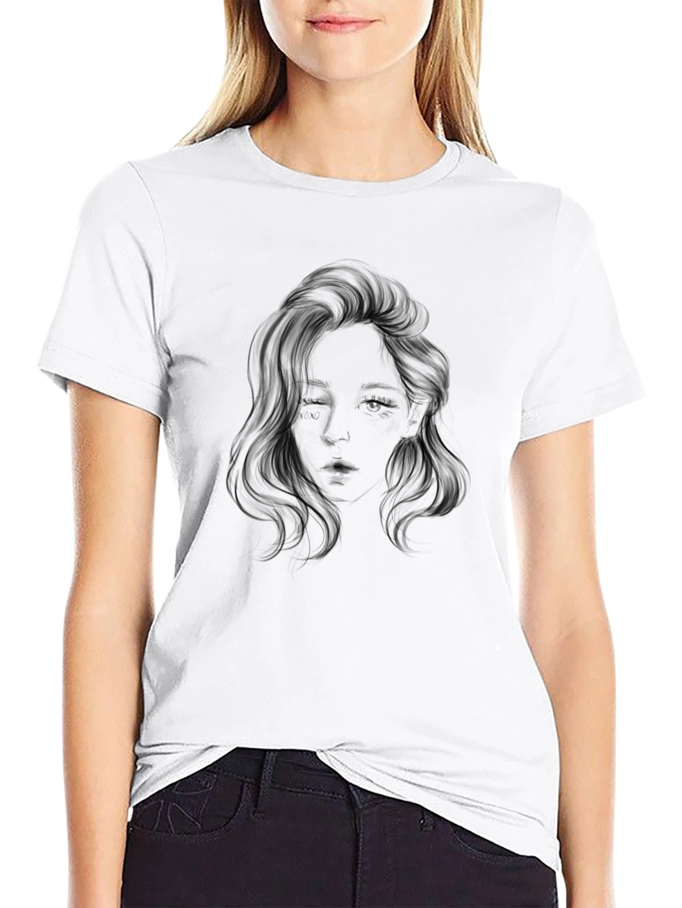 Black Graphic Tee - Woman's Face Design view 9