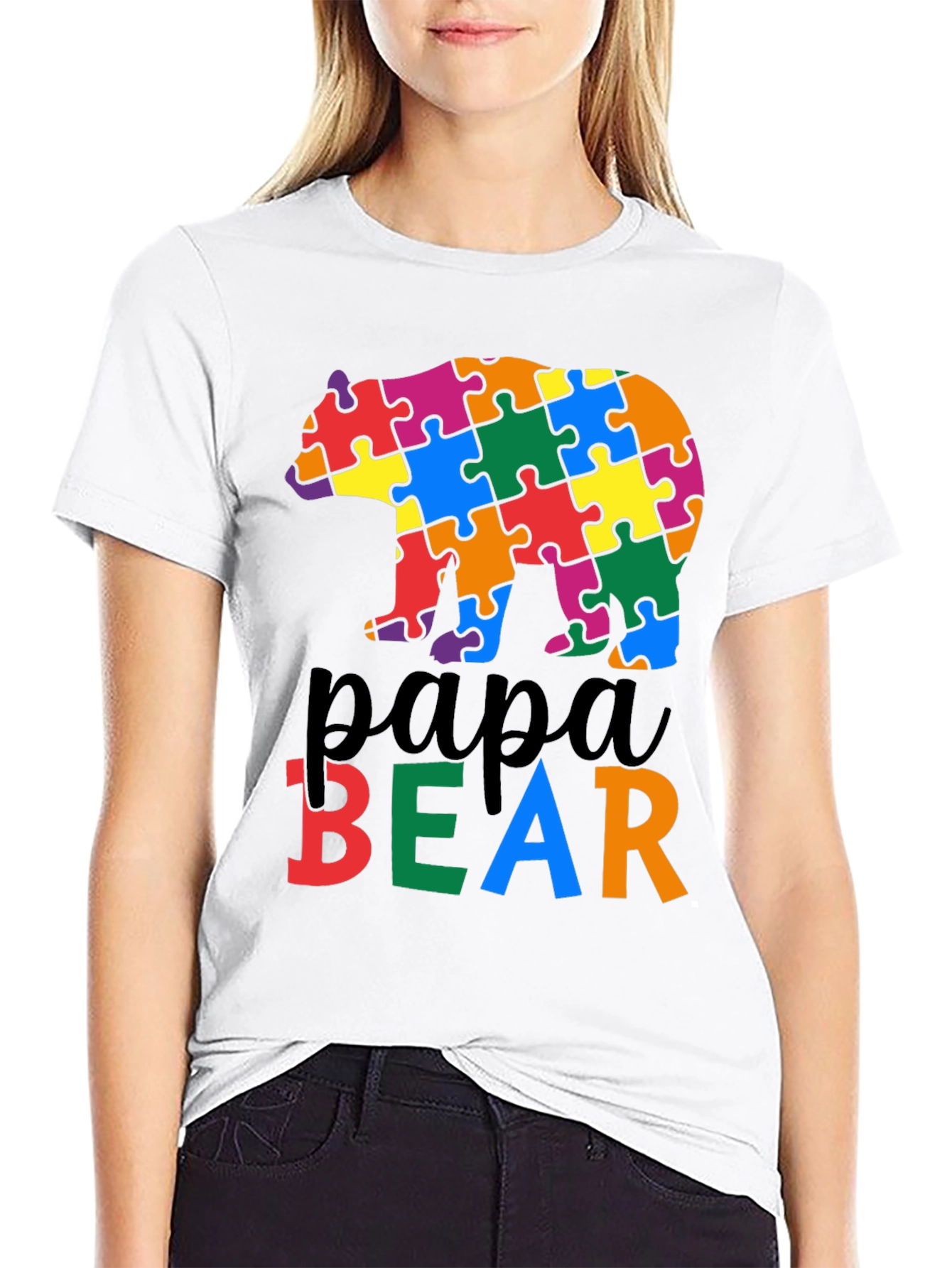 Black Papa Bear Autism Awareness T-Shirt view 9