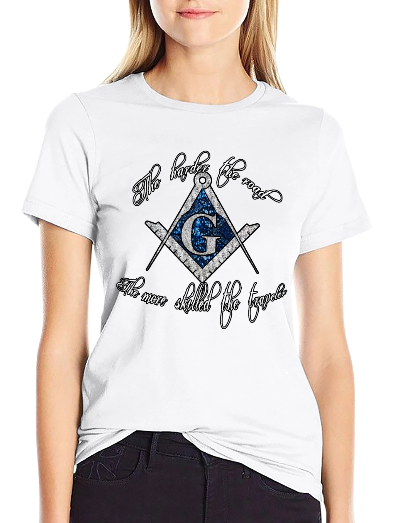 Black Masonic Compass T-Shirt - The Harder the Road view 9