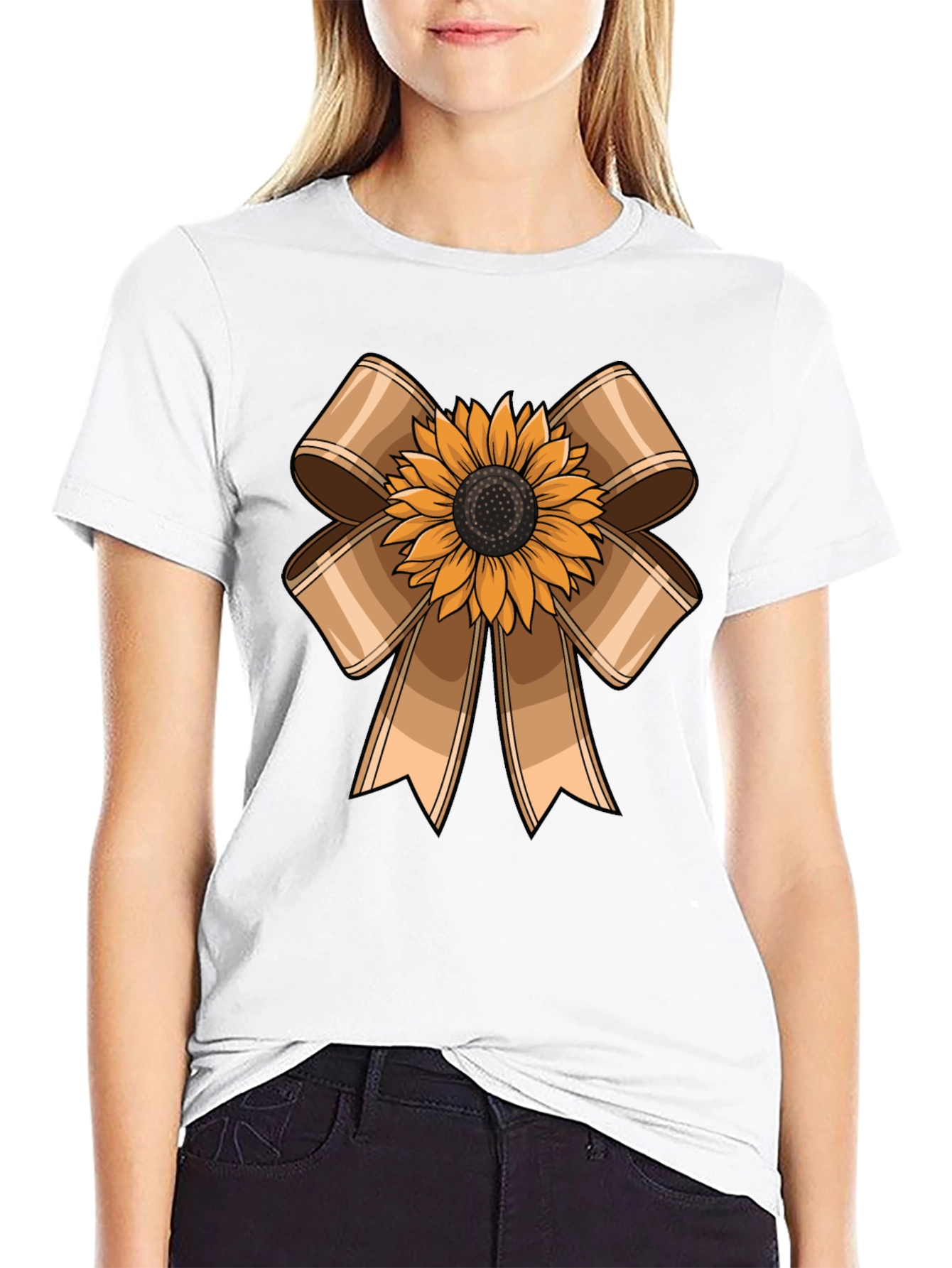 Black Sunflower Bow Graphic Tee - Casual Comfort view 9