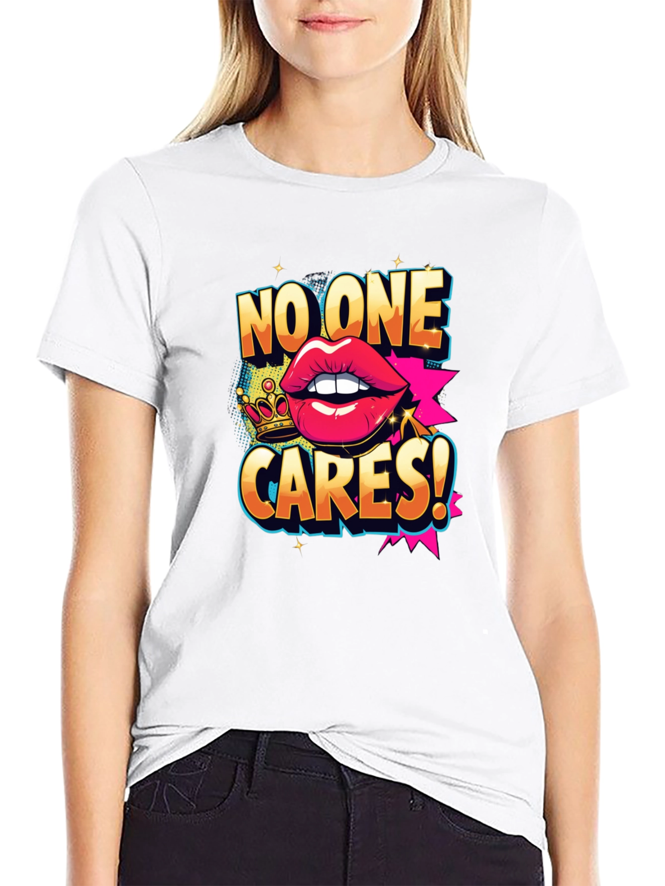 Black No One Cares Graphic Tee - Funny Slogan T-Shirt view 9