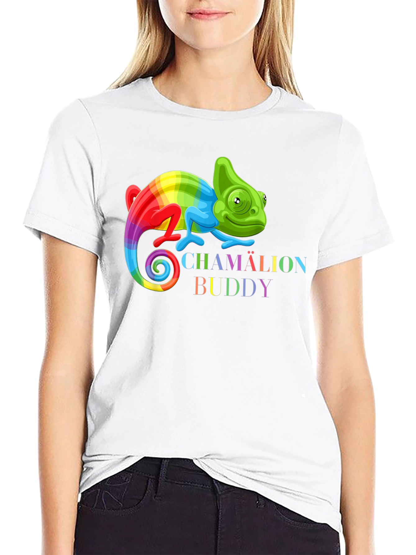 Black Rainbow Chameleon Buddy Black T-Shirt view 9