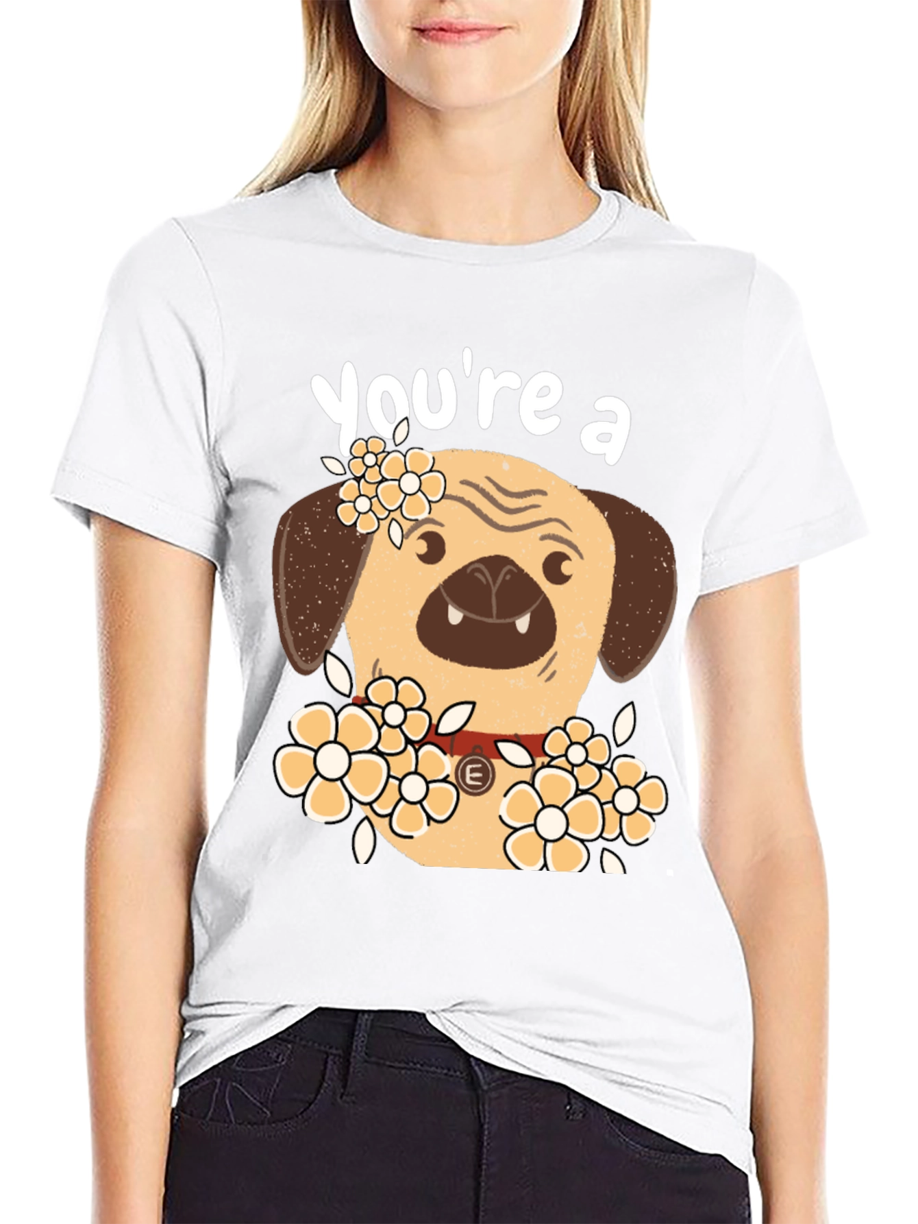 Black Cute Pug Dog Floral T-Shirt - "You're a..." view 9