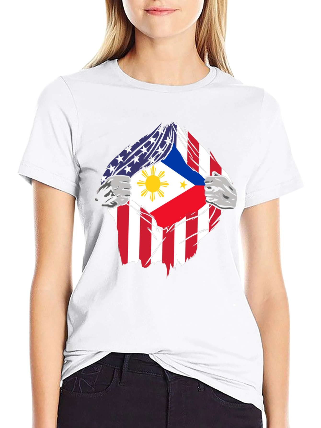 Black USA Philippines Flag Graphic T-Shirt view 9