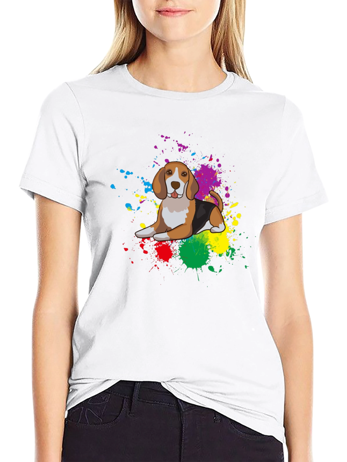Black Beagle Dog Colorful Splatter T-Shirt - Unisex view 9