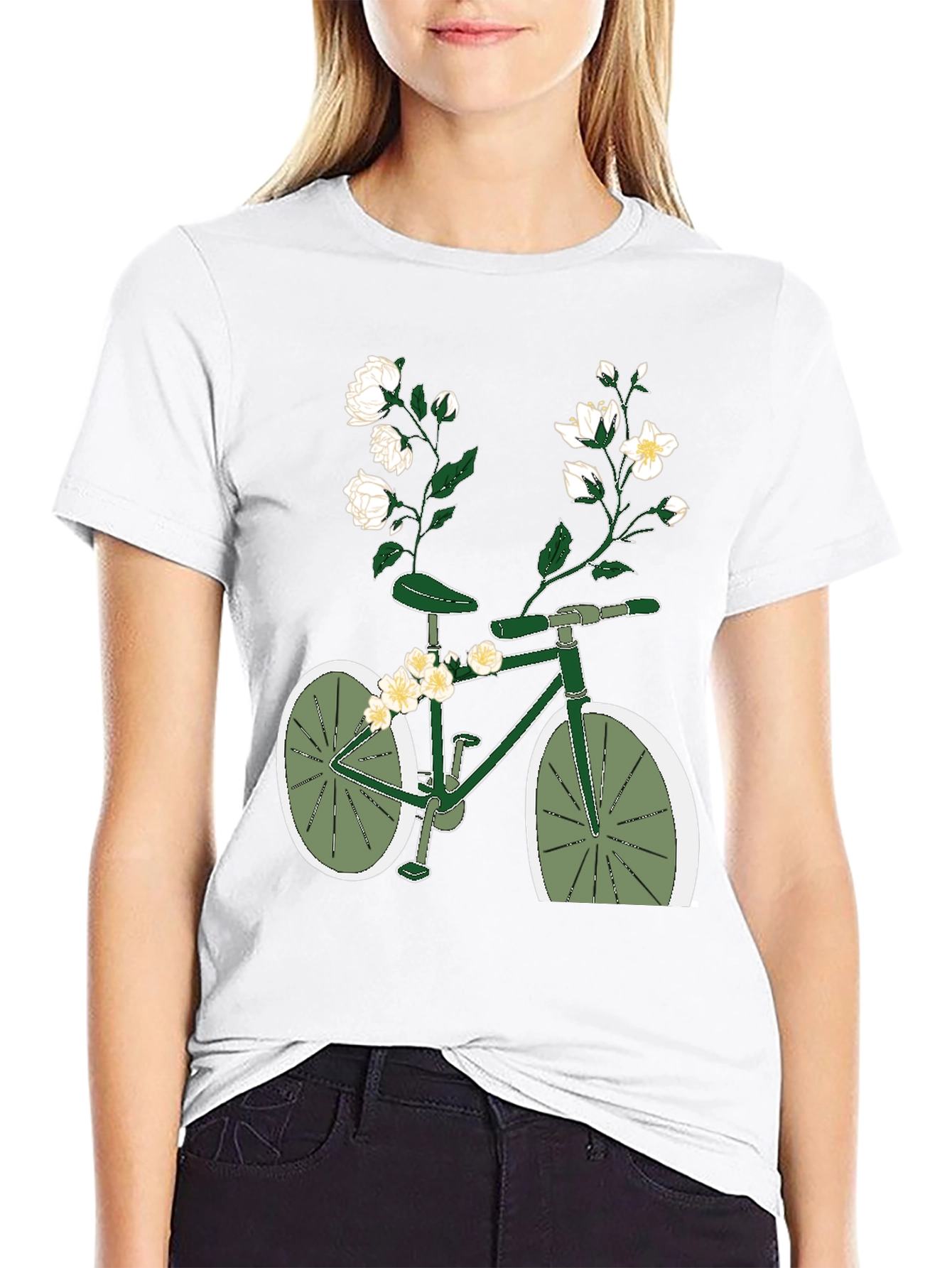 Black Floral Bicycle Graphic Tee - Unique Design view 9