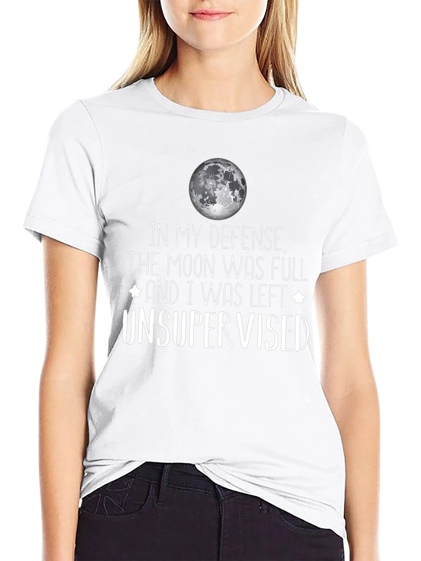 Black Funny Moon Full Unsupervised Graphic T-Shirt view 9