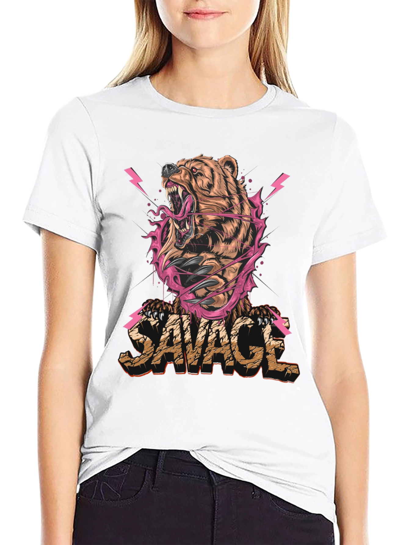 Black Savage Bear Graphic Print T-Shirt - Men's view 9
