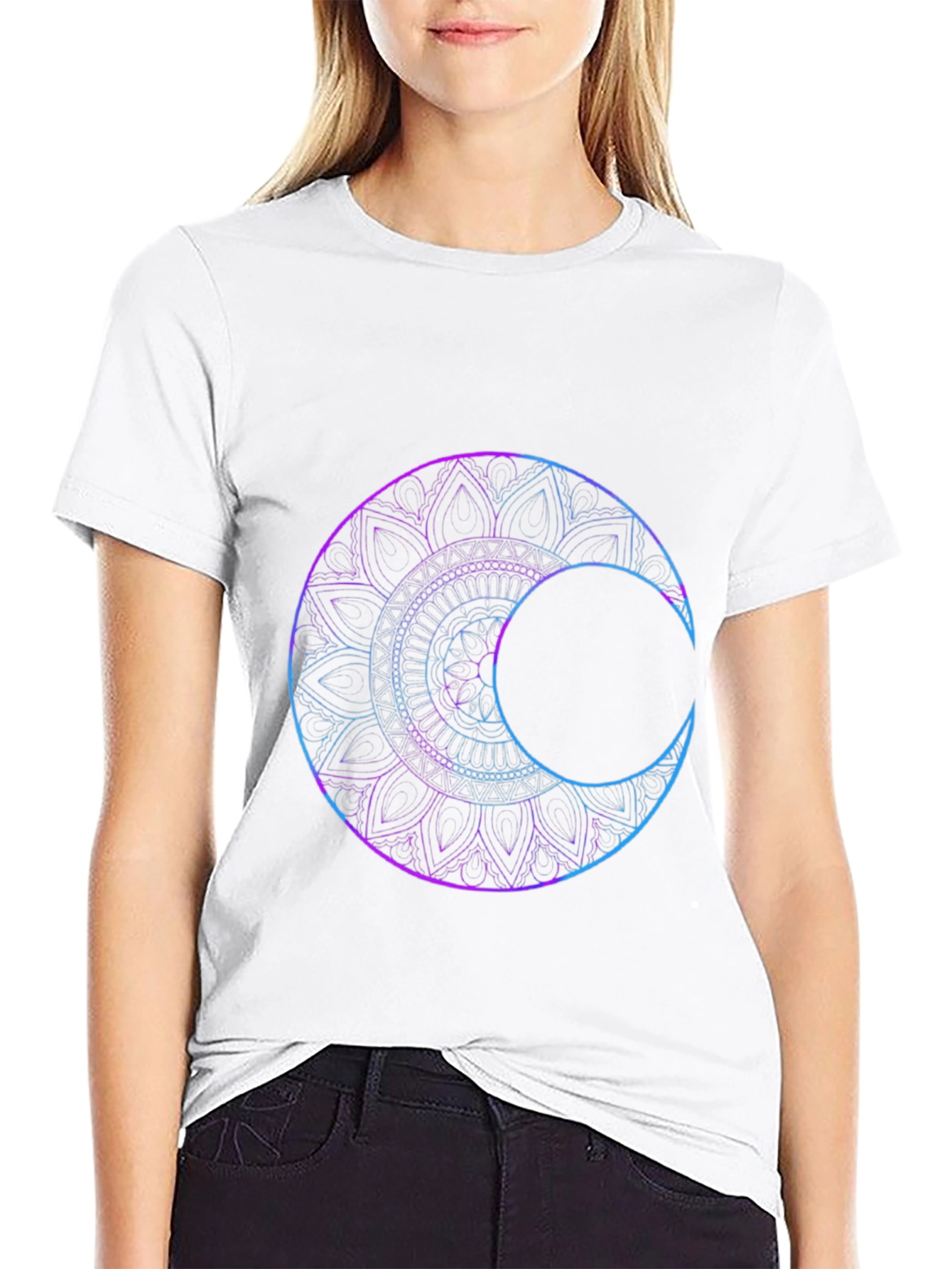 Black Mystic Mandala Moon Graphic T-Shirt view 9