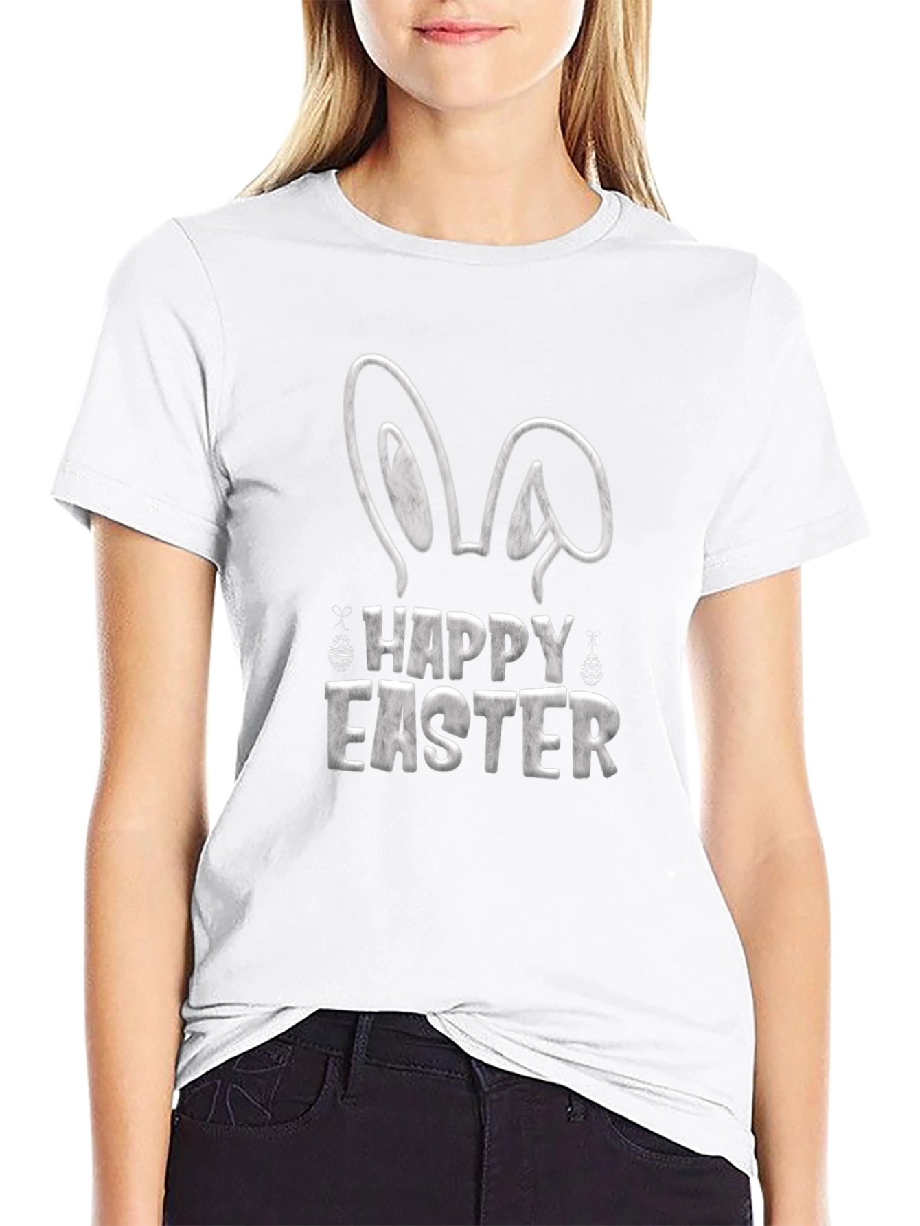 Camiseta Negra Feliz Pascua Diseño Conejo