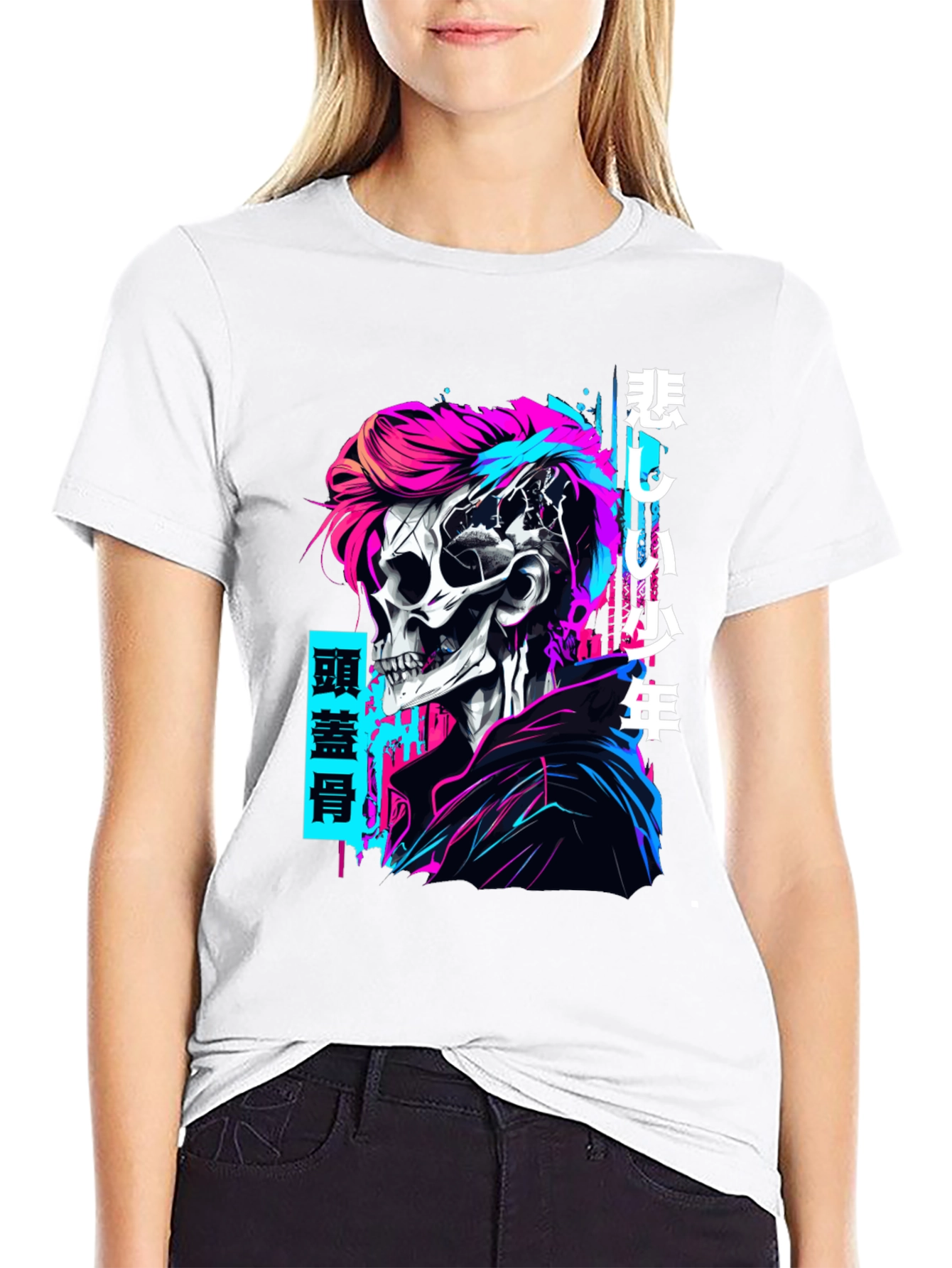 Black Cyberpunk Skull Graphic T-Shirt - Edgy Style view 9