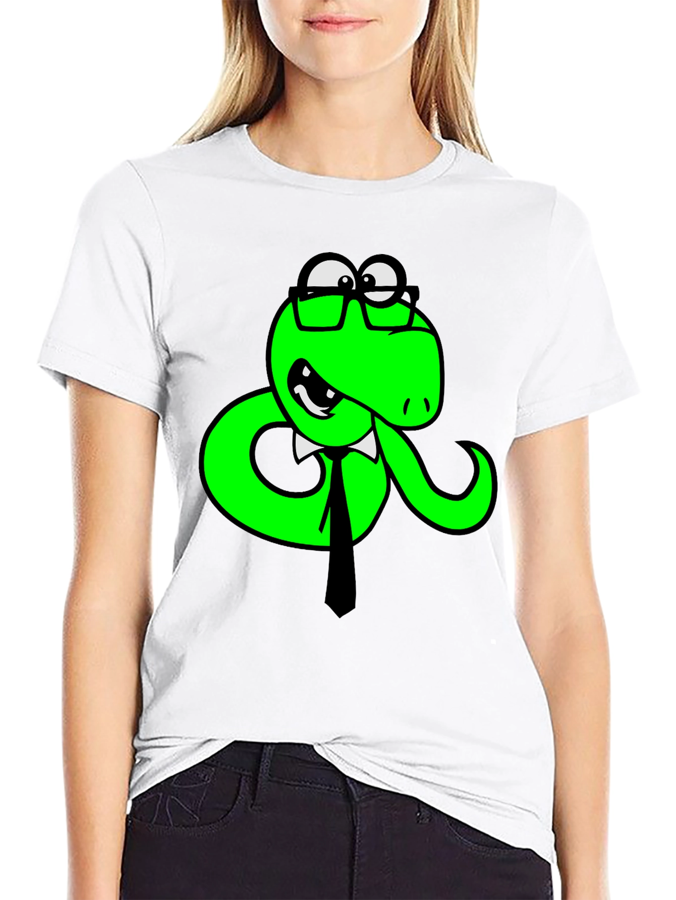 Black Funny Snake with Glasses Black T-Shirt view 9