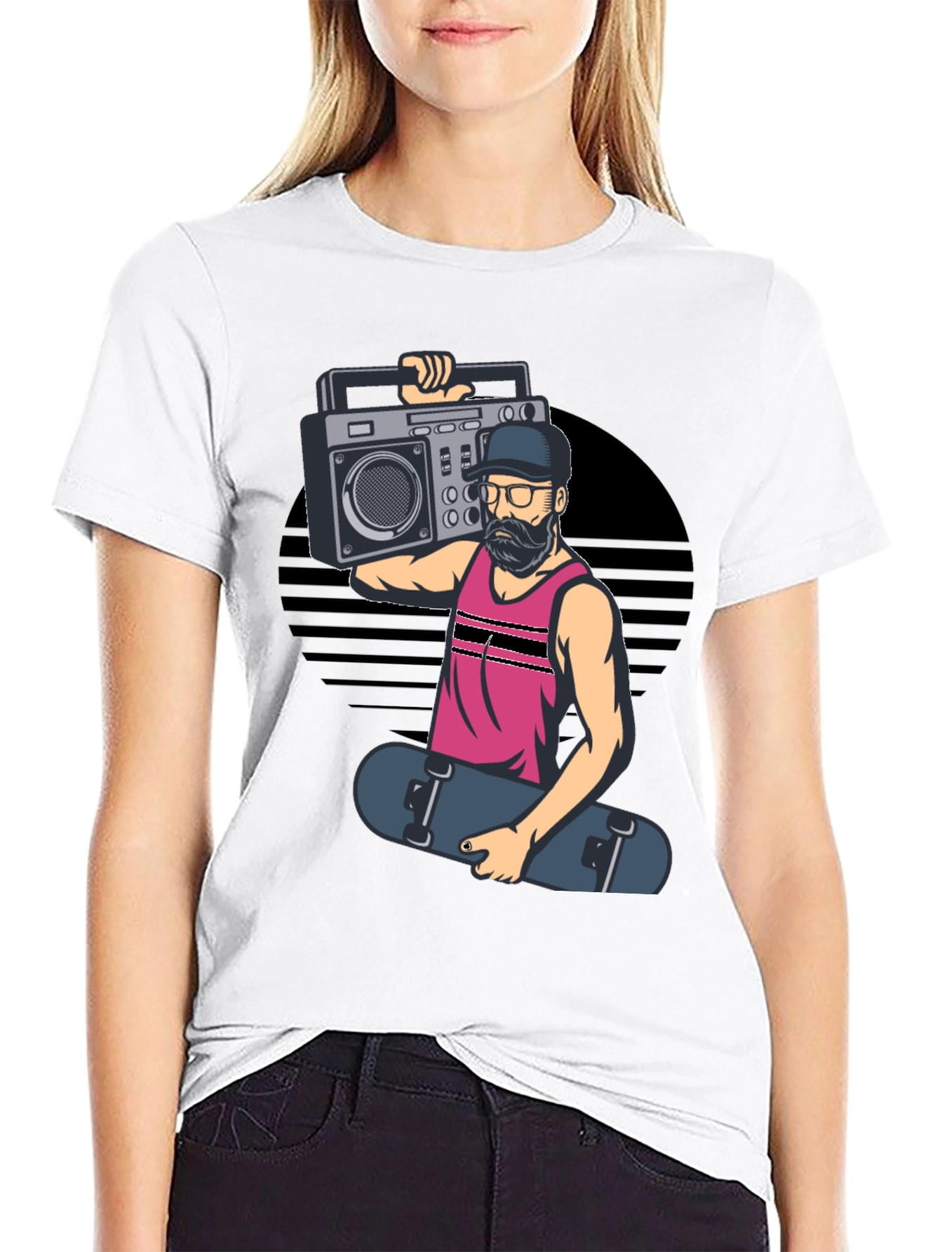 Black Retro Boombox Skater Graphic Tee view 9