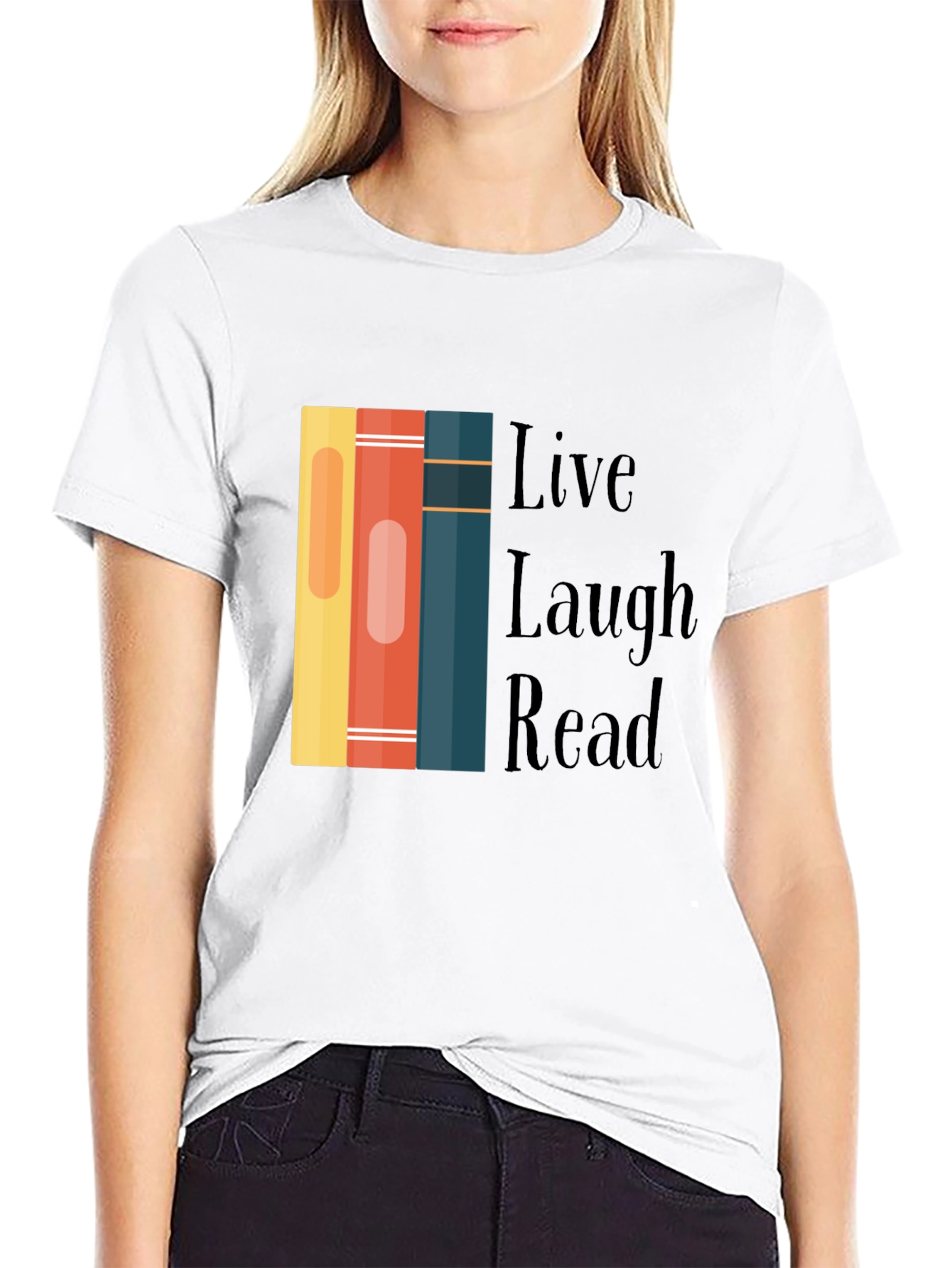 Black Live Laugh Read Bookworm Graphic Tee view 9
