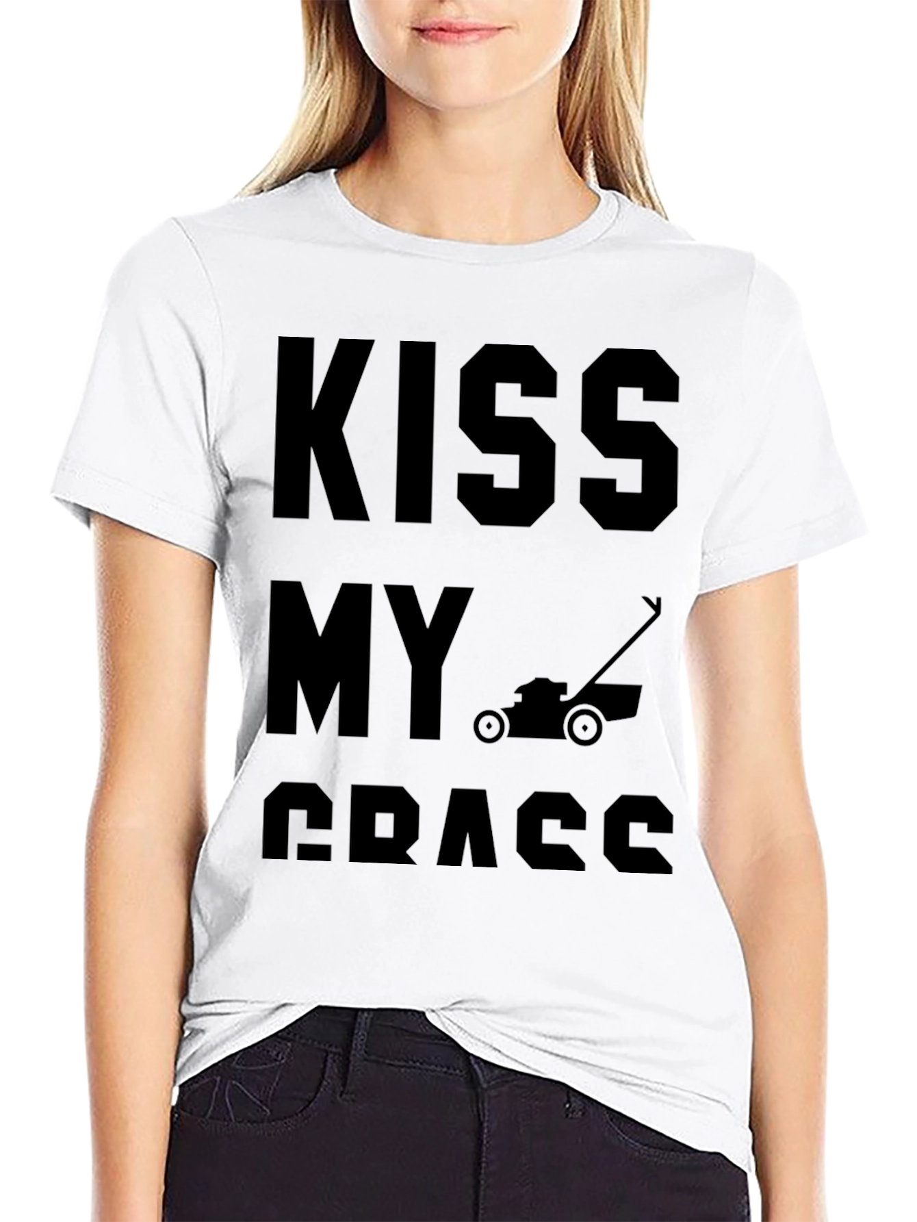 Black Kiss My Grass Funny Lawn Mower T-Shirt view 9