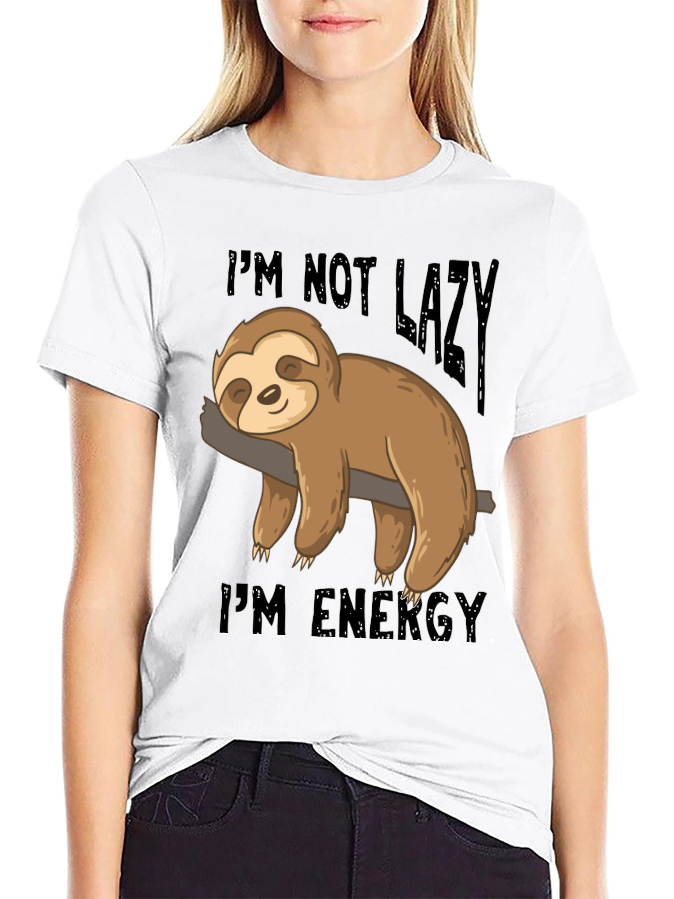 Black Lazy Sloth Energy T-Shirt - Comfortable Cotton Blend Tee view 9