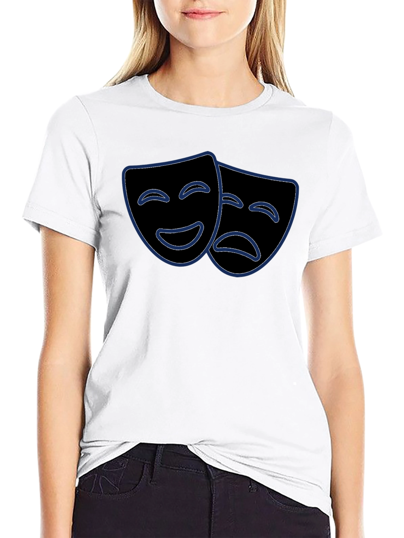 Black Comedy Tragedy Mask Graphic Tee view 9