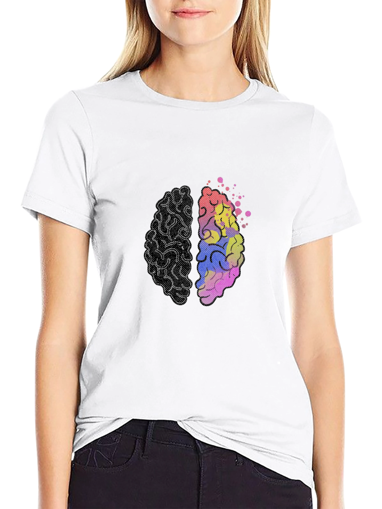 Black Brain Design T-Shirt - Left & Right Brain Graphic Tee view 9