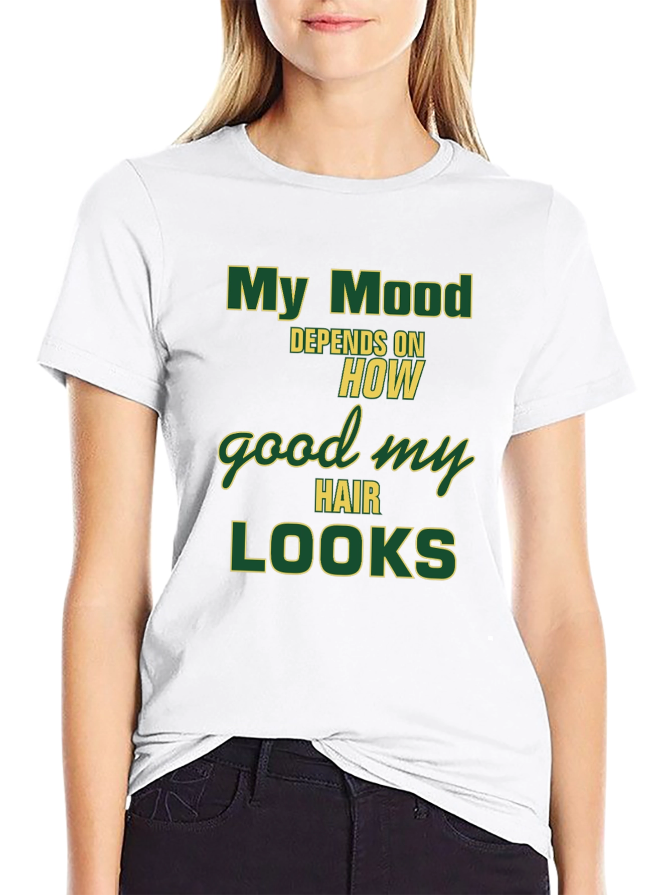 Black My Mood Depends T-Shirt - Funny Hair Style Tee view 9