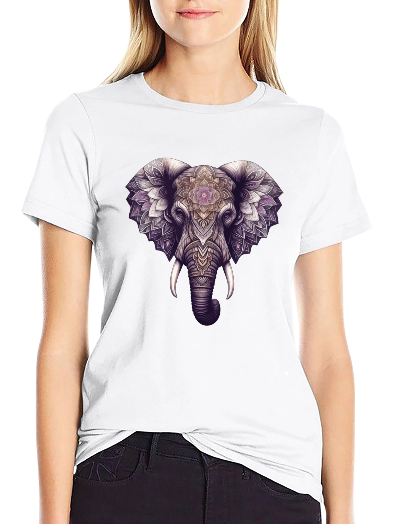 Black Elephant Mandala Graphic Black Tee view 9