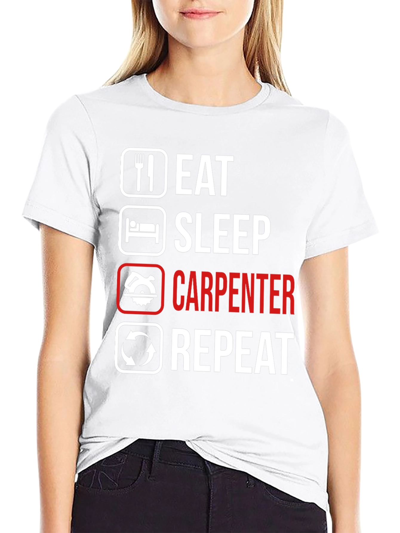Black Eat Sleep Carpenter Repeat Graphic Tee view 9