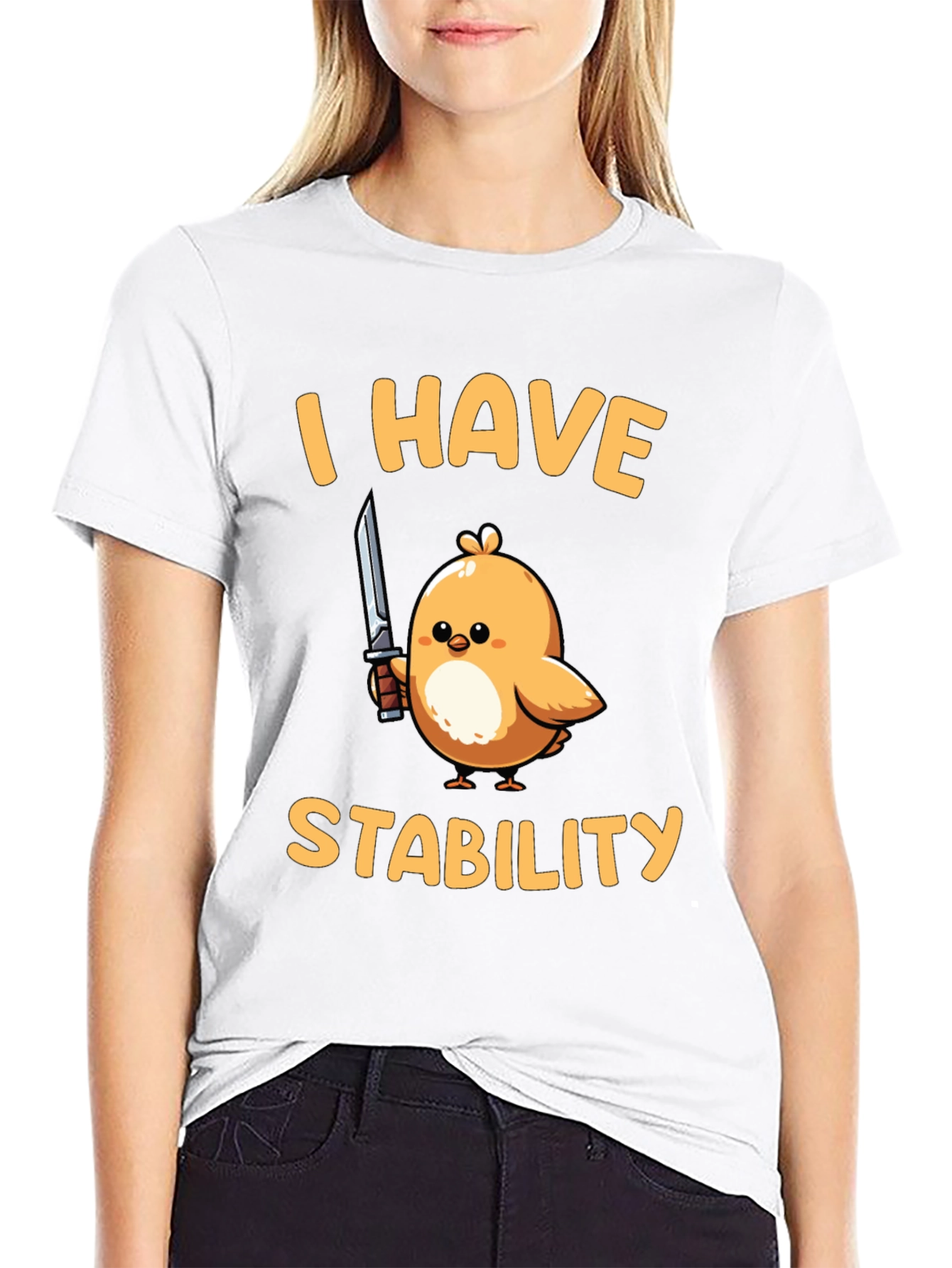 Black I Have Stability T-Shirt - Funny Bird with Knife Tee view 9